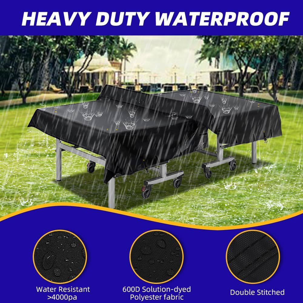600D Ping Pong Table Cover - Outdoor Waterproof & Windproof, 10.7 x 7.4 Ft Heavy Duty Table Tennis Cover