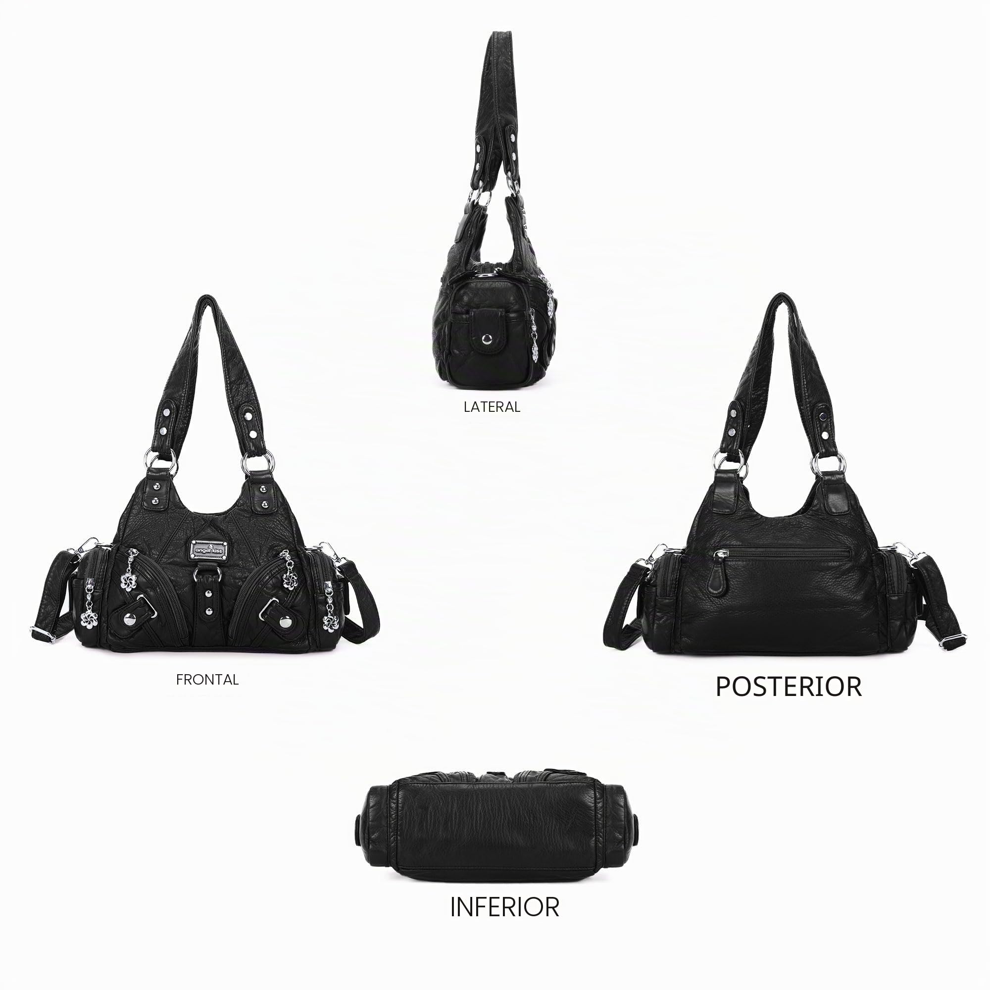 Angel Kiss Bolso de mano para mujer, pequeño bolso de hombro hobo de cuero vegano con varios bolsillos y cremallera