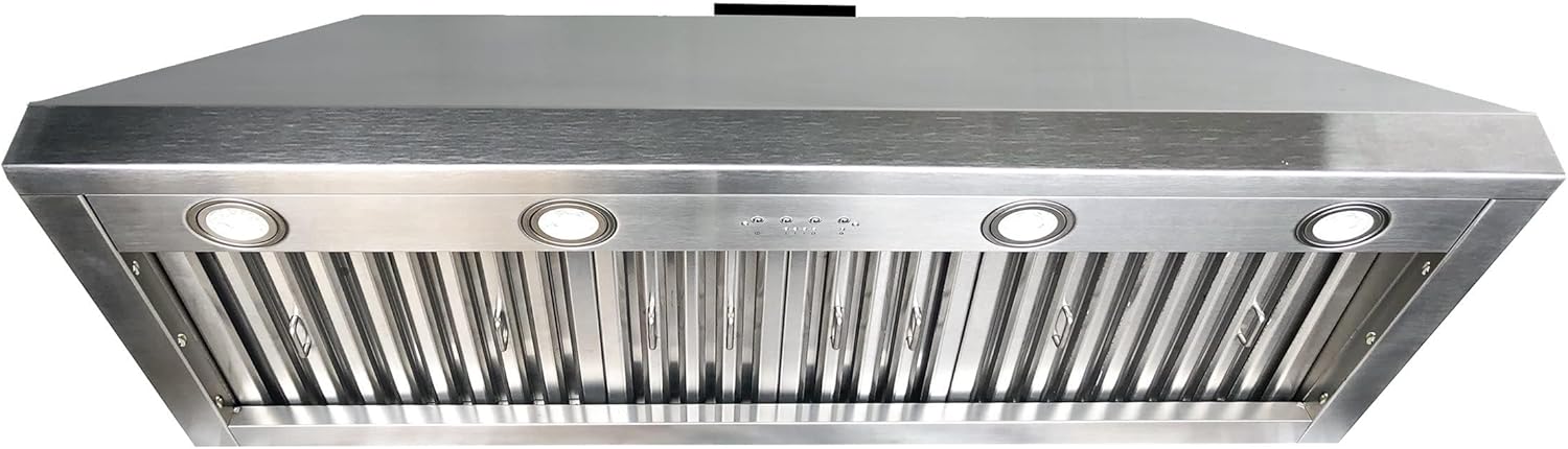 CHETTO C 48 inch Range Hood Kitchen Vent Hood with 1150 CFM Blower 304 Grade Stainless Steel with LED Lights and Safe Filters, 8" Top Vent, 4-Speeds (48 inch, Stainless steel)