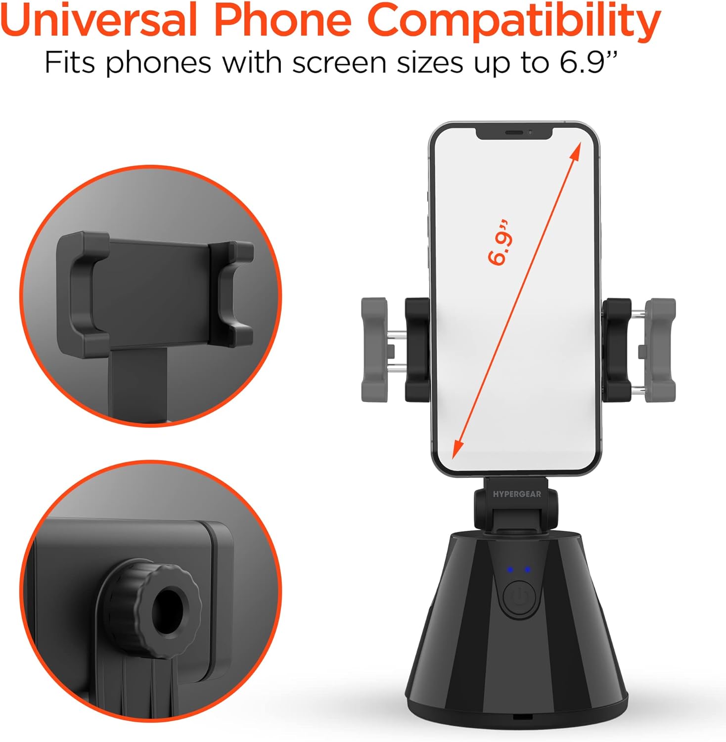 HyperGear HyperView Auto Face Tracking Tripod, Content Creator Essentials Shooting Phone Stand for Recording, Selfie Monitor Screen iPhone, Podcast Equipment, 360 Tripod for Cell Phone w/Body Tracker