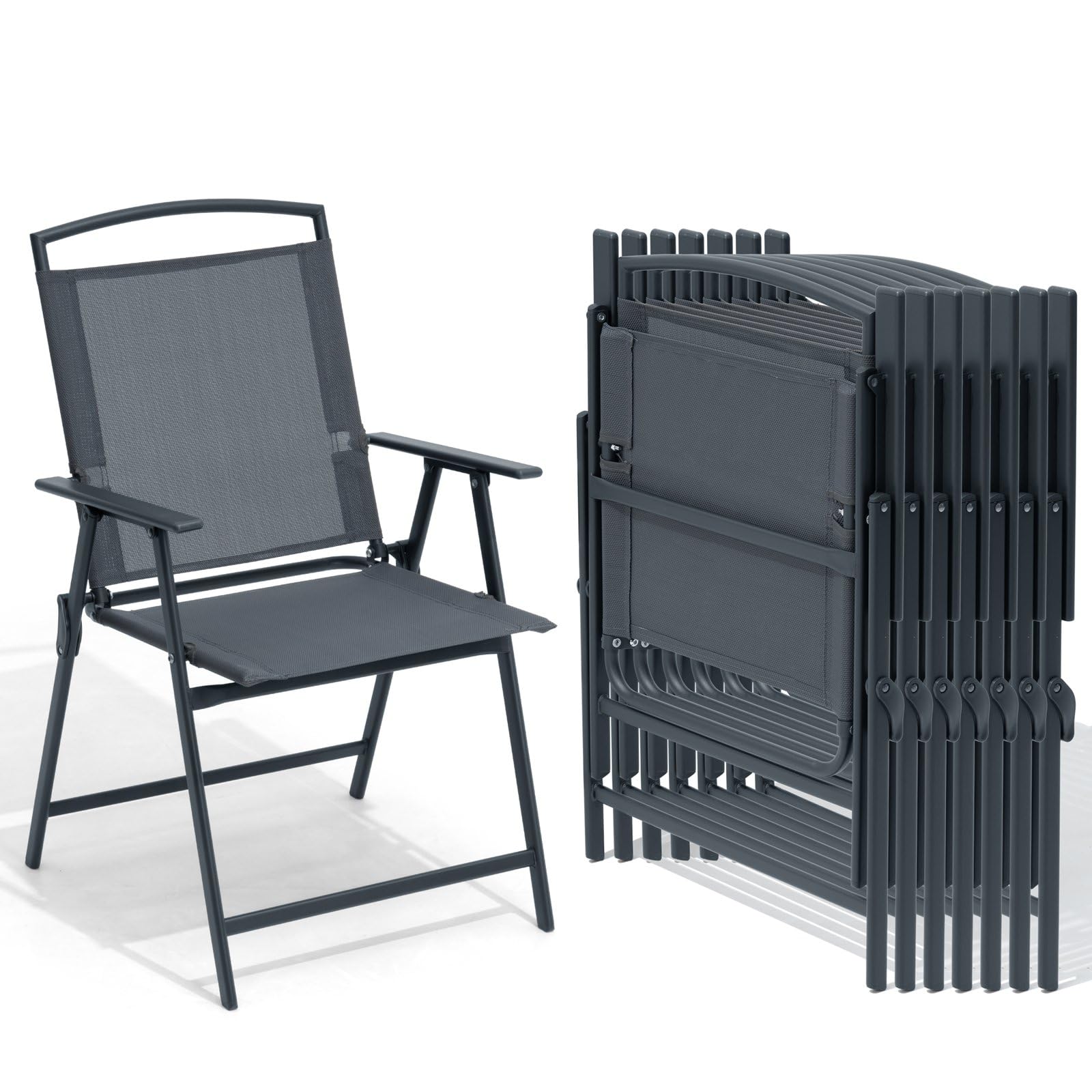 Crestlive Products Patio Folding Chairs Set of 8, Outdoor Folding Chairs with Durable Rust-Resistant Frame and Breathable Textilene Material for