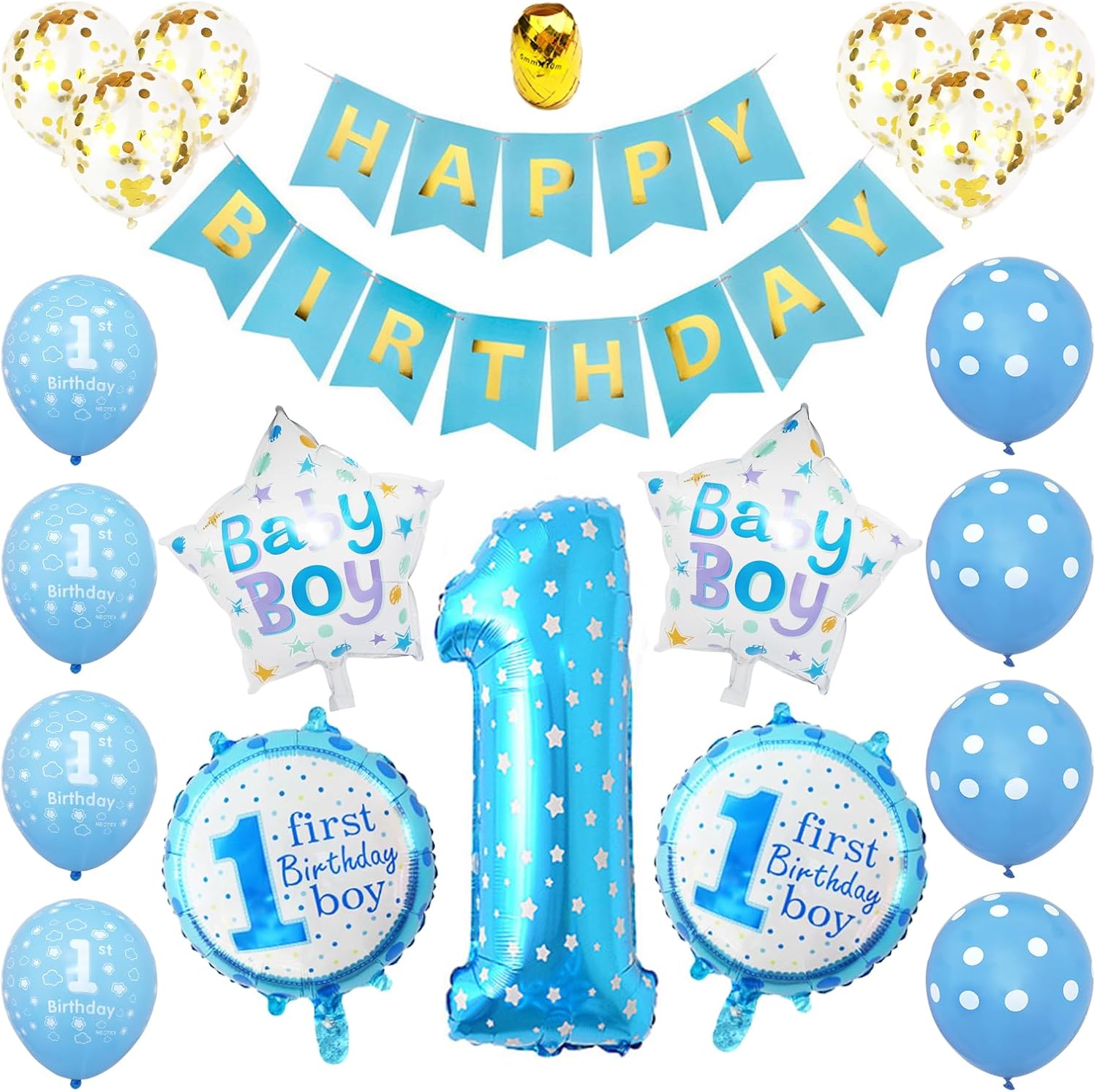 1st Birthday Blue Decorations for Boys, 1st Boys Birthday Party, 1st
