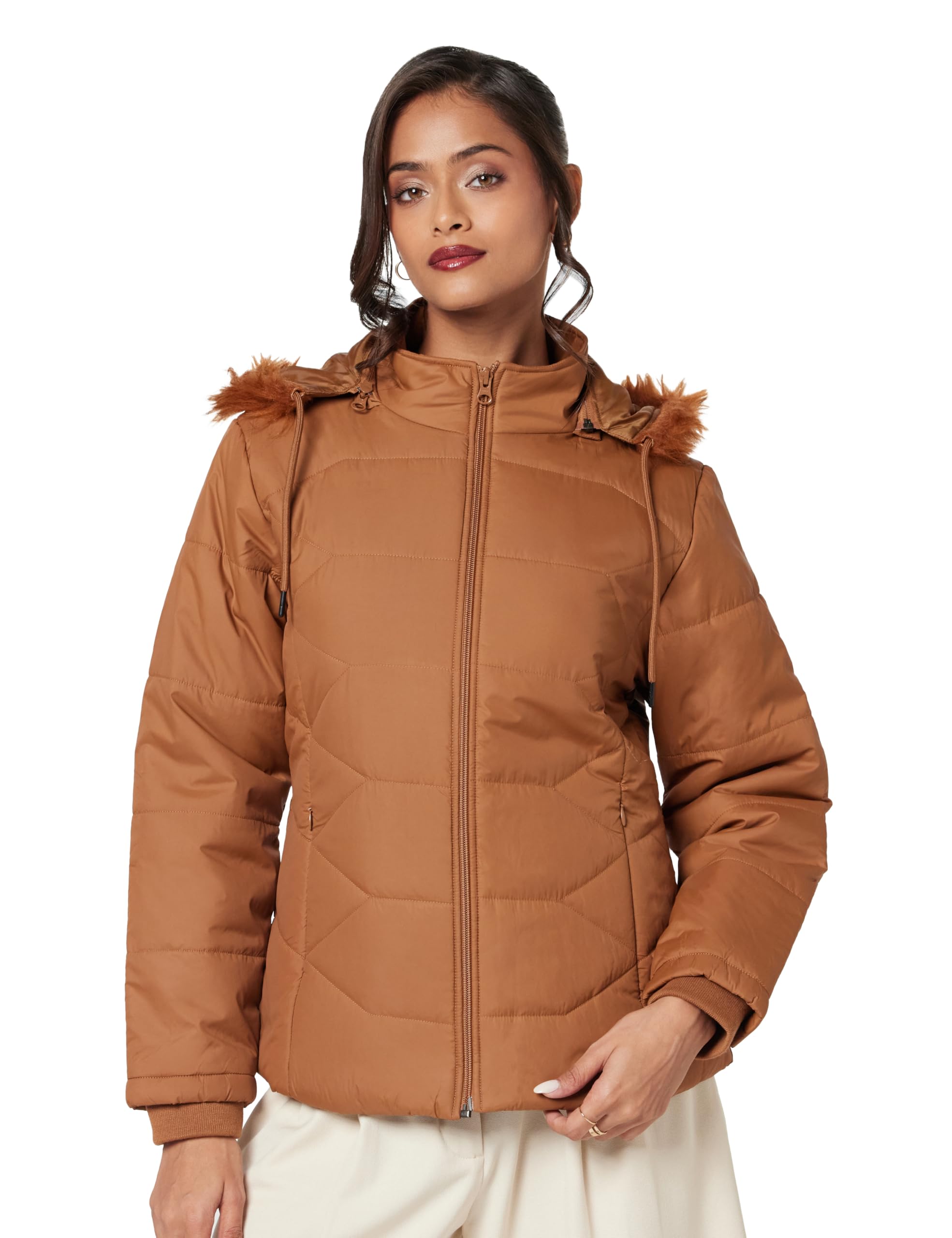 Women's Polyester Regular Fit Bomber Jacket With Detachable Hood - Stylish & Comfortable Winter Wear-image-28