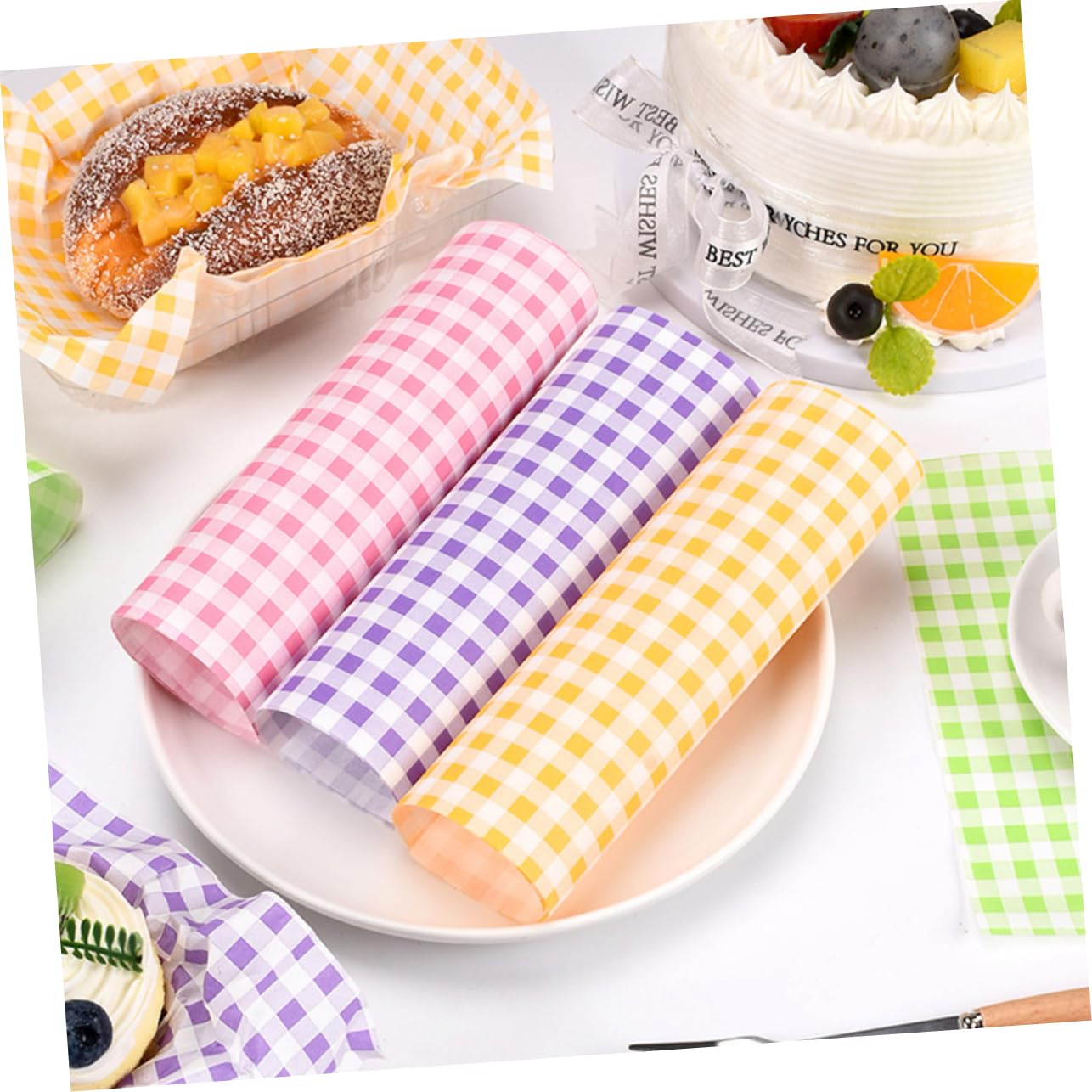 PRETYZOOM Sandwich Wrappers 100 Sheets of Mfry Basket Paper Liners Macaron Pattern for Food Presentation