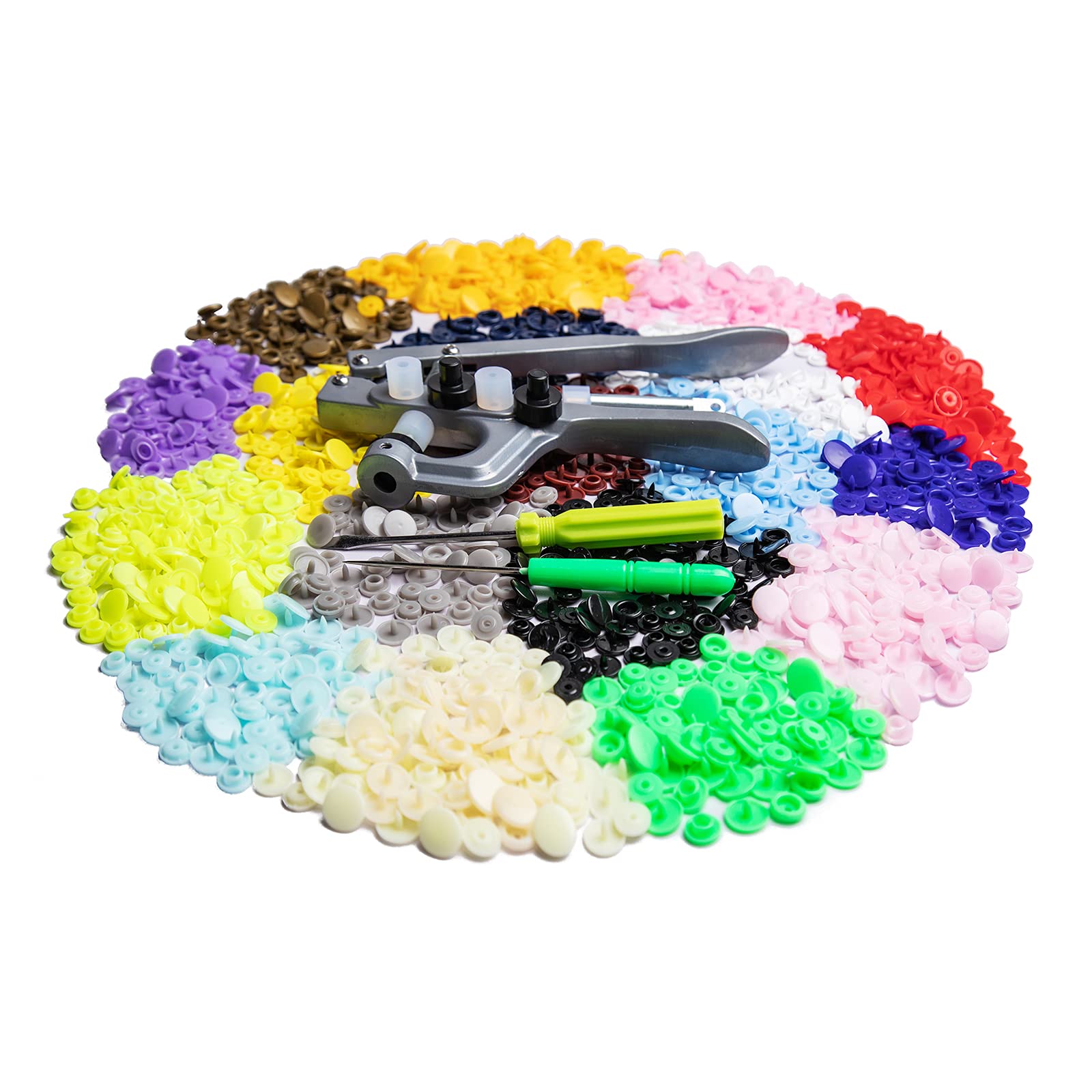 1040Pcs Plastic Snaps with Snap Plier, Snaps Buttons for Sewing, Snap Fasteners Kit for Sewing, Clothing, Crafting, Diaper, Bibs (Including 160 Pcs T3, 720 Pcs T5, 160 Pcs T8)