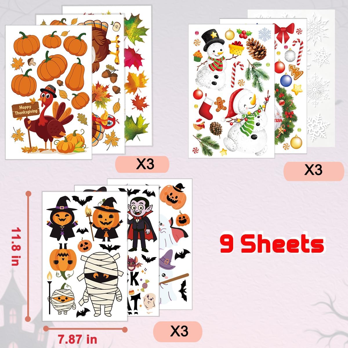 Window Clings for Halloween, Thanksgiving, Christmas, Halloween Decor