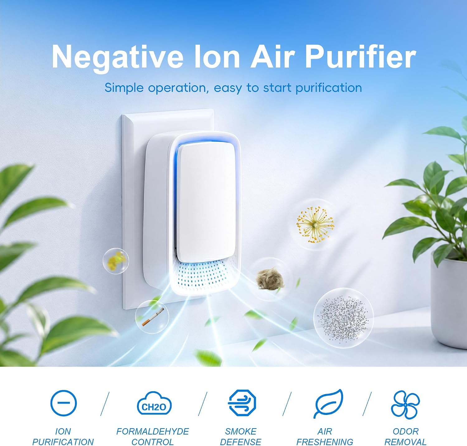 Plug In Air Ionizers - Negative Ion Technology Air Purifier - Quiet Operation Air Freshener for Home, Bedroom, Office, Garage Room - Portable Air Purifiers Odor,Pets Smell - Air Cleaner White (4 Pack）