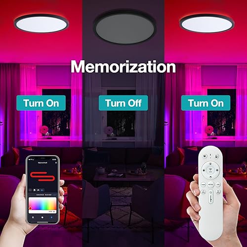 Miniatura 5 de VocgoUU Paquete de 2 lámparas de techo inteligentes RGB de 16 pulgadas que funcionan con Alexa, control remoto, WiFi y aplicación Tuya, lámpara LED