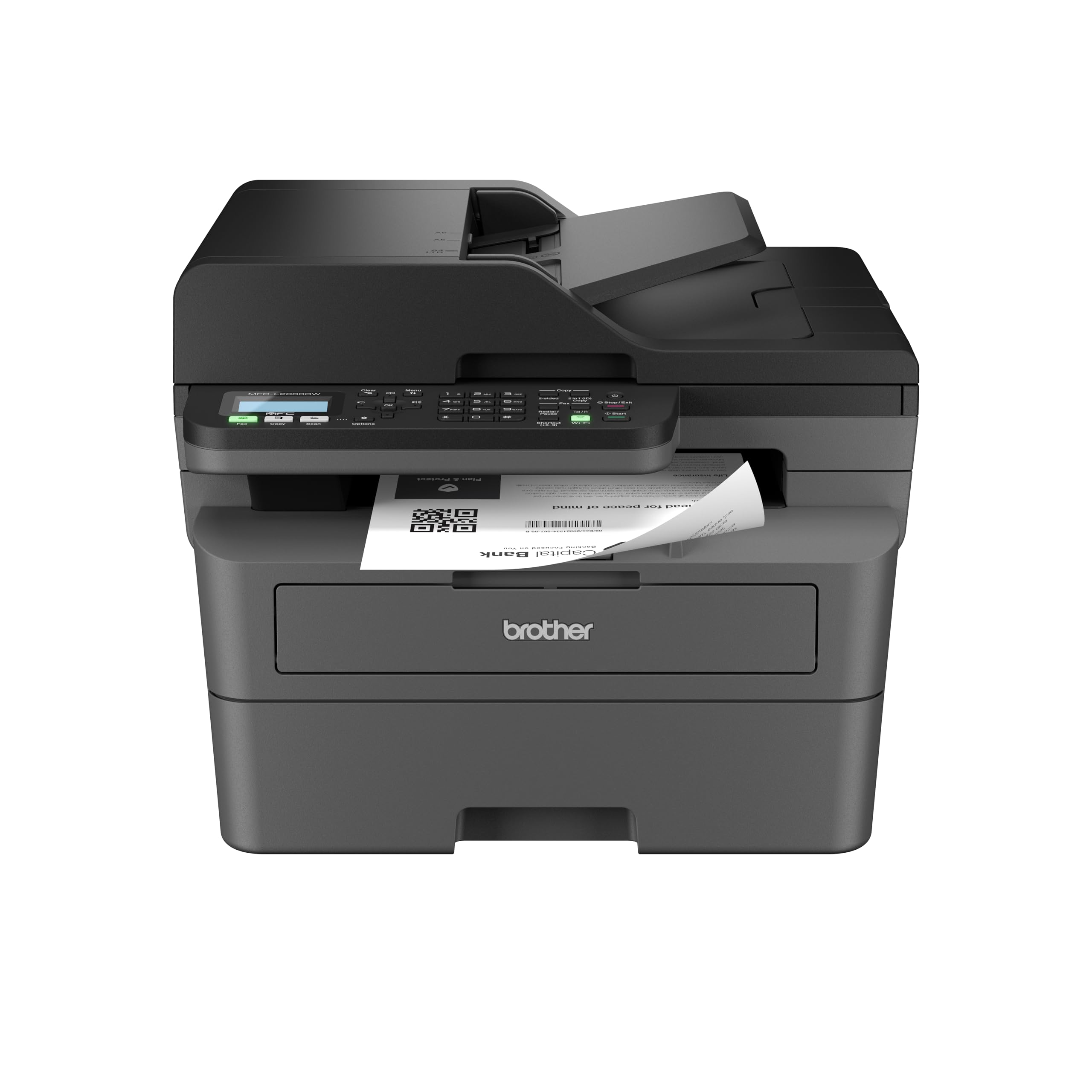 Brother MFCL2800DW 4-in-1-Multifunktions-Laserdrucker | 32 ppm, Duplexdruck, 2-zeiliges LC-Display, Fast Ethernet, WLAN mit 5 GHz und USB 2.0