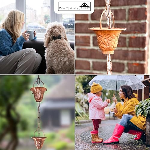 Miniatura 9 de Copas de viñedo de hoja de uva de 8.5 pies de cobre puro, para reemplazar canaleta de techo, con kit de instalación, atrapador de agua de