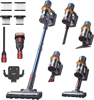 Aspiradora Sin Cable, 58000Pa Aspiradora, Aspirador Sin Cable con Pantalla y LED, Cepillo Anti-Enredos, Autoportante, Aspiradora de Mano para Pelo de Mascotas/Alfombras/Coche