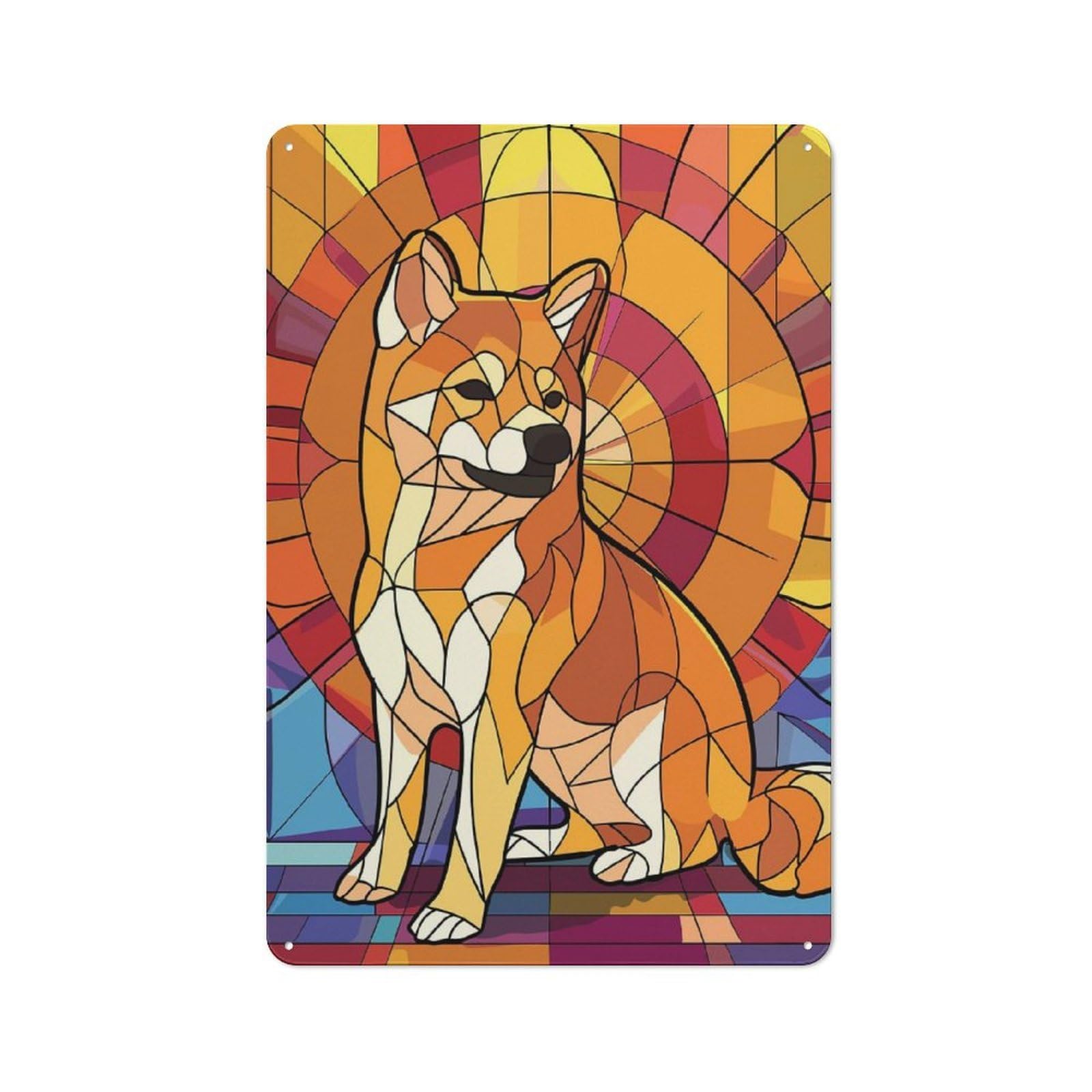Junmoney Style-6 Metal Wall Sign 30X20cm Featuring Shiba Inu Stained Glass Art For Living Room Wall, For Feature Wall Decorators