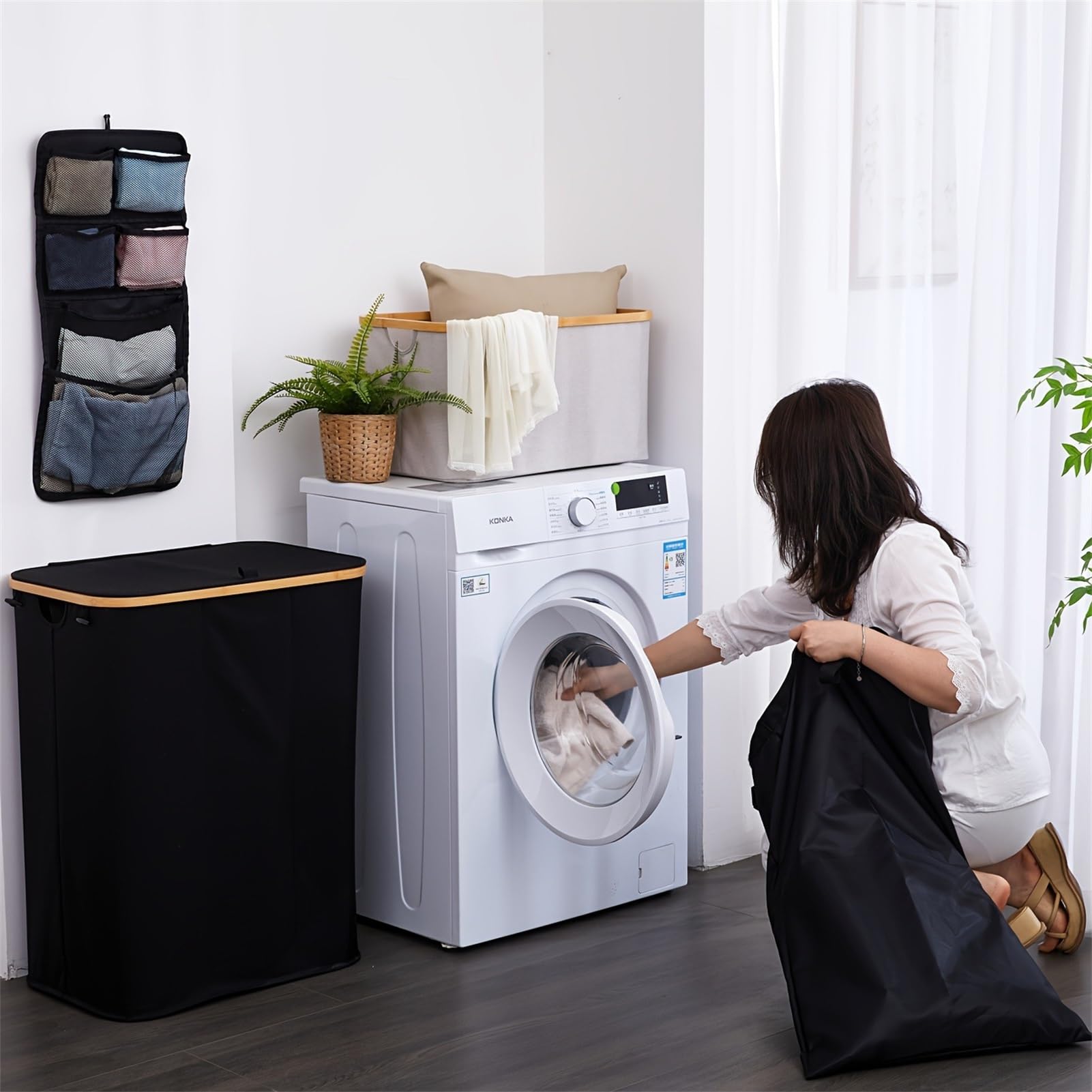 Cesto for la ropa sucia con tapa, Baño y salón for organizar Ahorra espacio Gran capacidad Resistente Portátil Plegable Cesto de almacenaje(Negro)