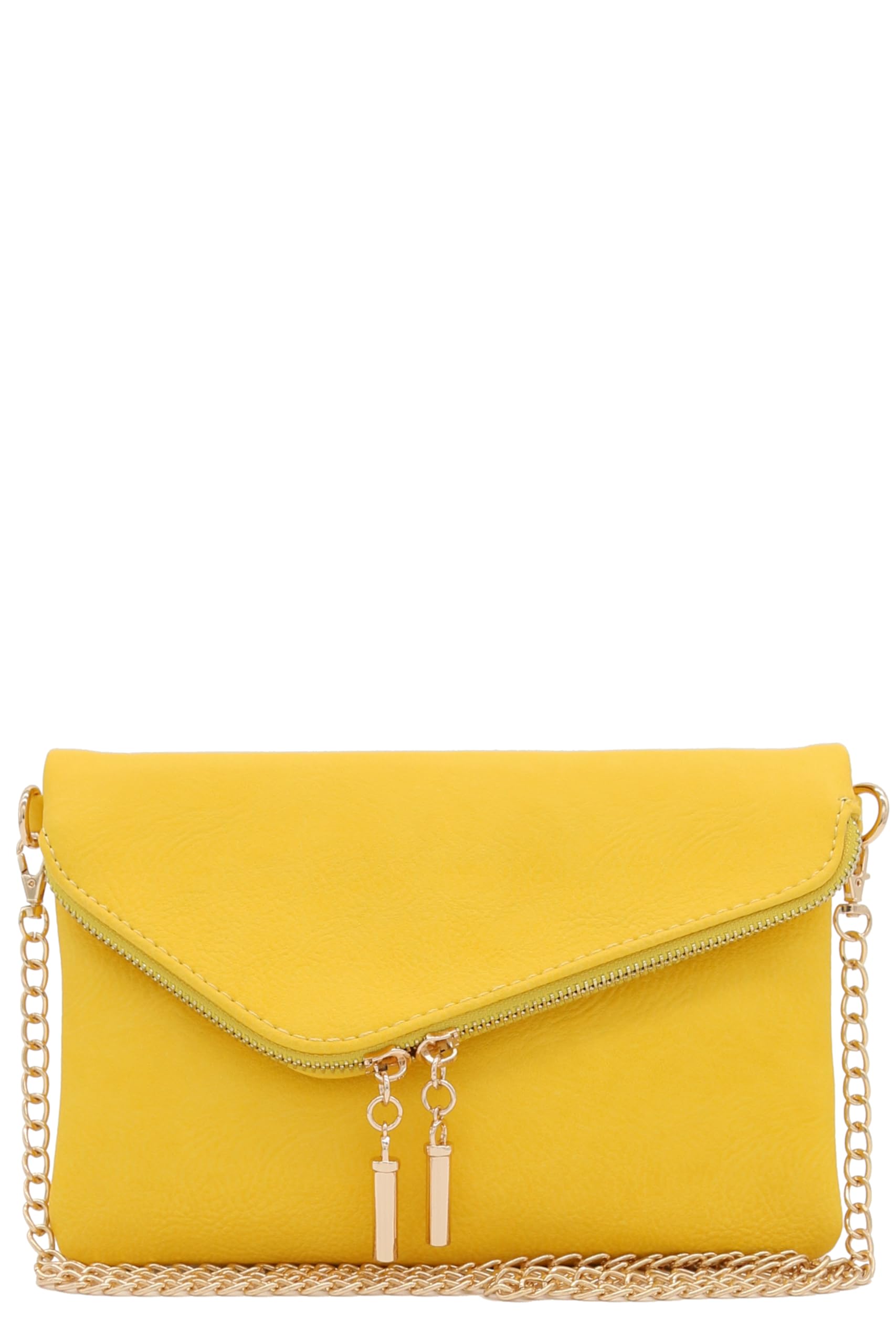 FashionPuzzle Envelope Wristlet Clutch Crossbody Bag with Chain Strap, Yellow, One Size