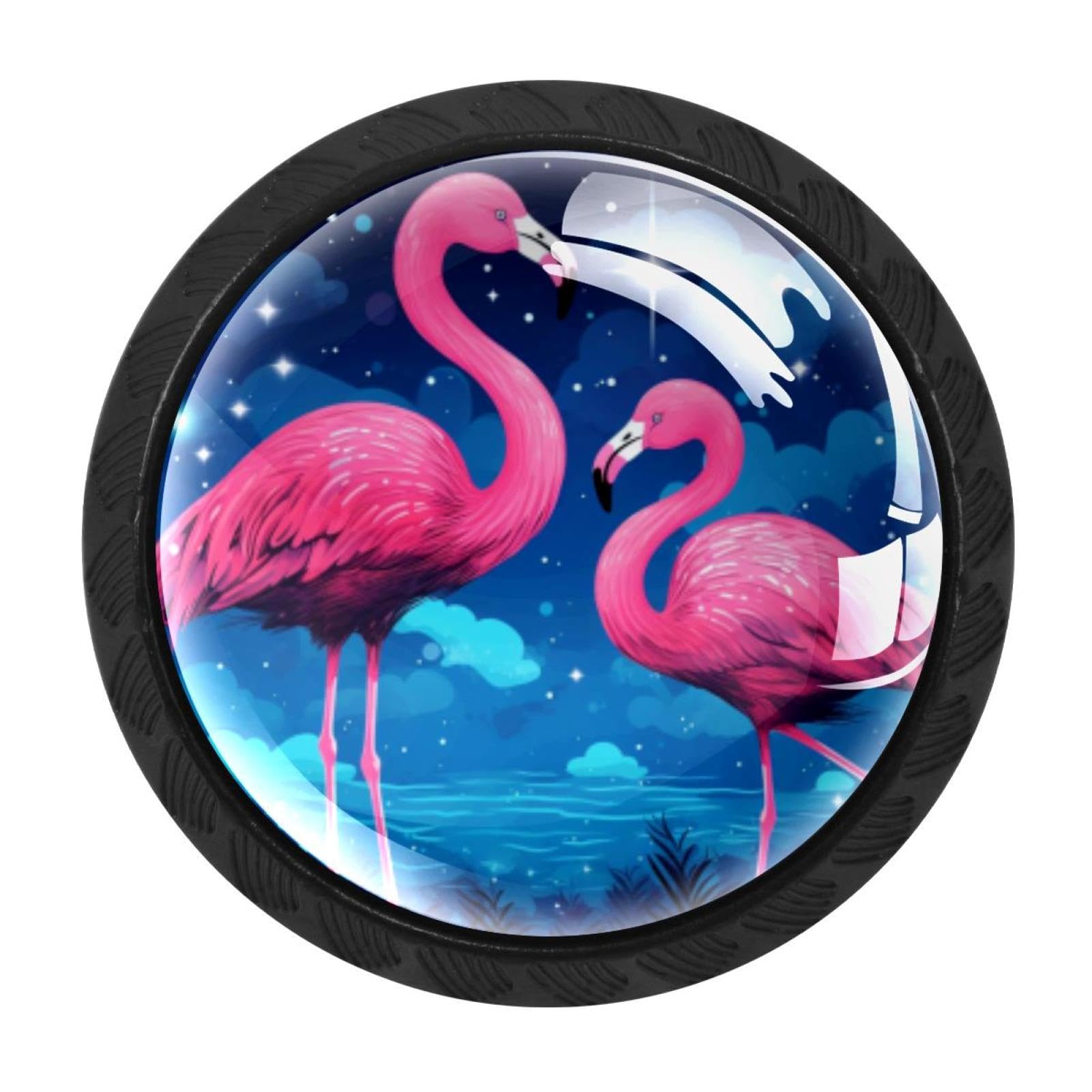 CHENZZZZ 4 Pack Black Starry Flamingos Cabinet Pulls Kitchen Cabinet Handles Ideal for Cabinet,Drawer,Cupboard and Wardrobe