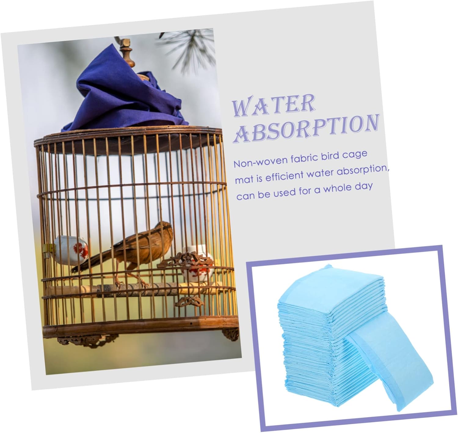 Toyvian 100pcs Absorbent Bird Cage Liners Non-Woven Mats for Parakeets Parrots and Finches Bedding for Clean and Healthy Bird Cages