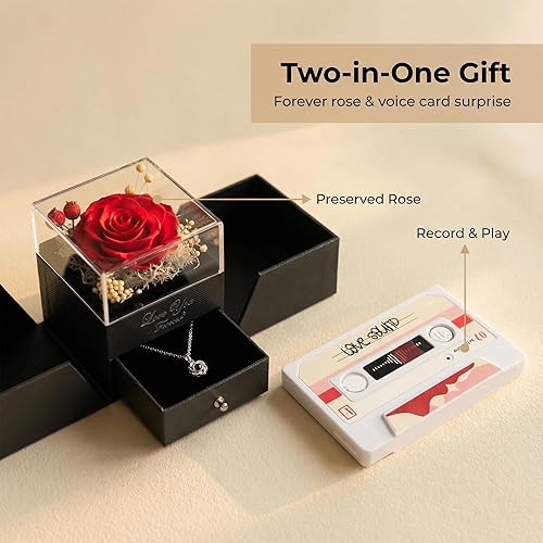 Miniatura 3 de Regalos de rosas reales rojas preservadas+paquete de tarjeta de felicitación grabable por voz