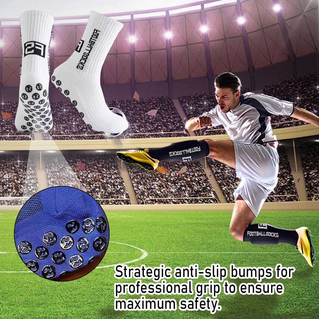 Calcetines deportivos de fútbol,Calcetines deportivos antideslizantes de fútbol,Calcetines de fútbol Grip-Socken,Soccer Absorbe el Sudor,Transpirable Running Calcetines