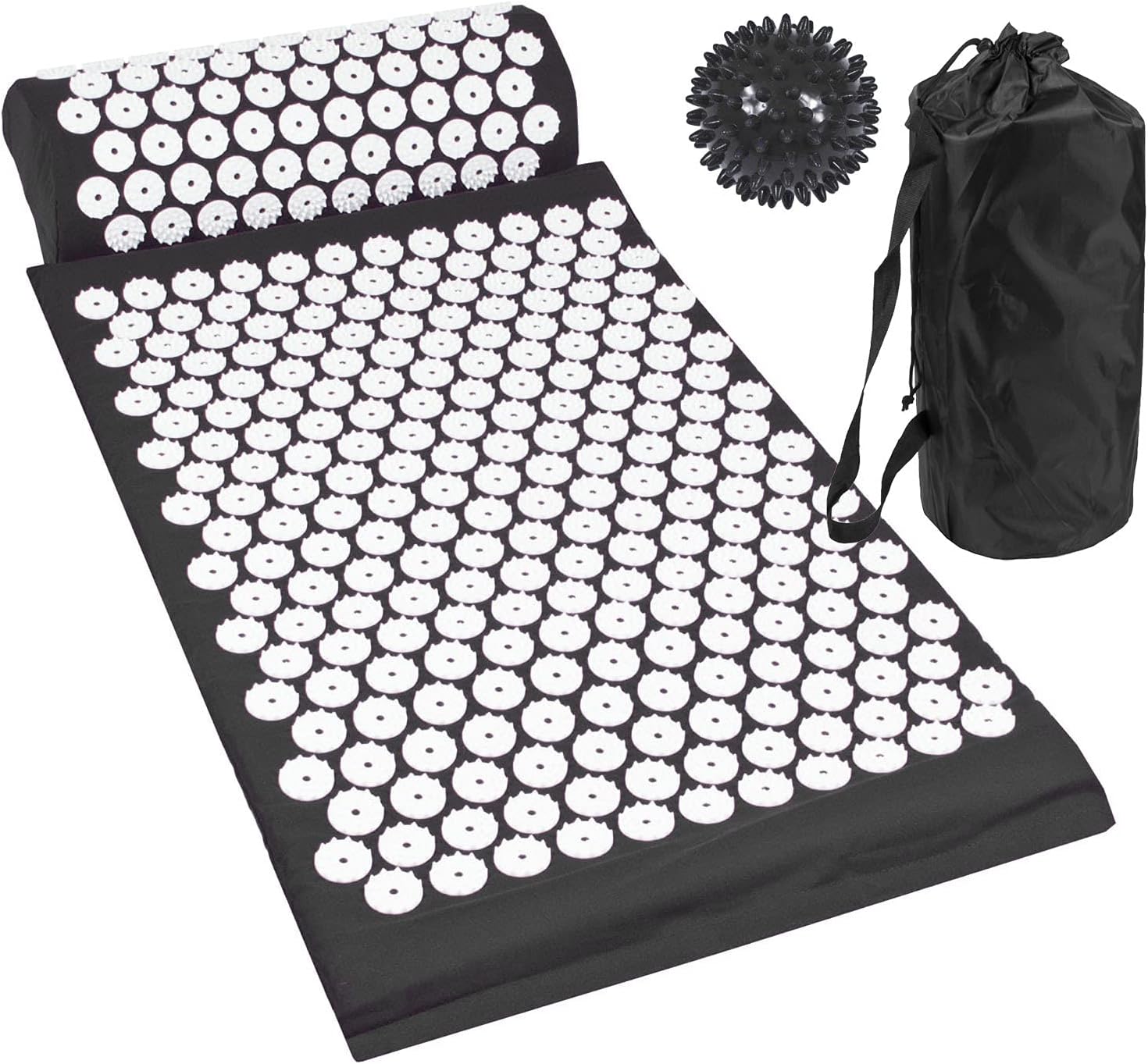 Komodo Acupressure Mat with Pillow & Ball Acupuncture Pin Massage Set (Black)