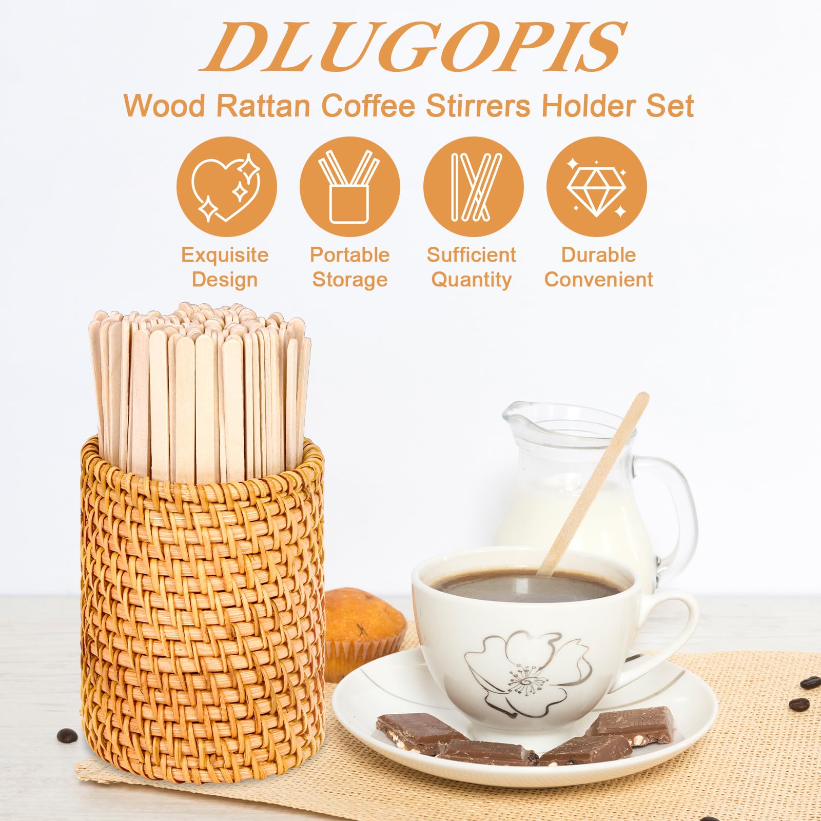 Wood Rattan Coffee Stirrers - 100 Pack -5