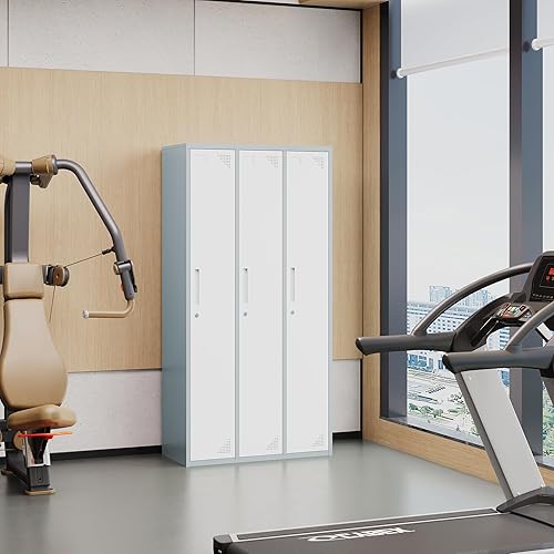 Vista 108 de Taquillas de metal para empleados, armario de almacenamiento de acero con 5 puertas para el hogar, oficina, escuela, gimnasio (blanco)