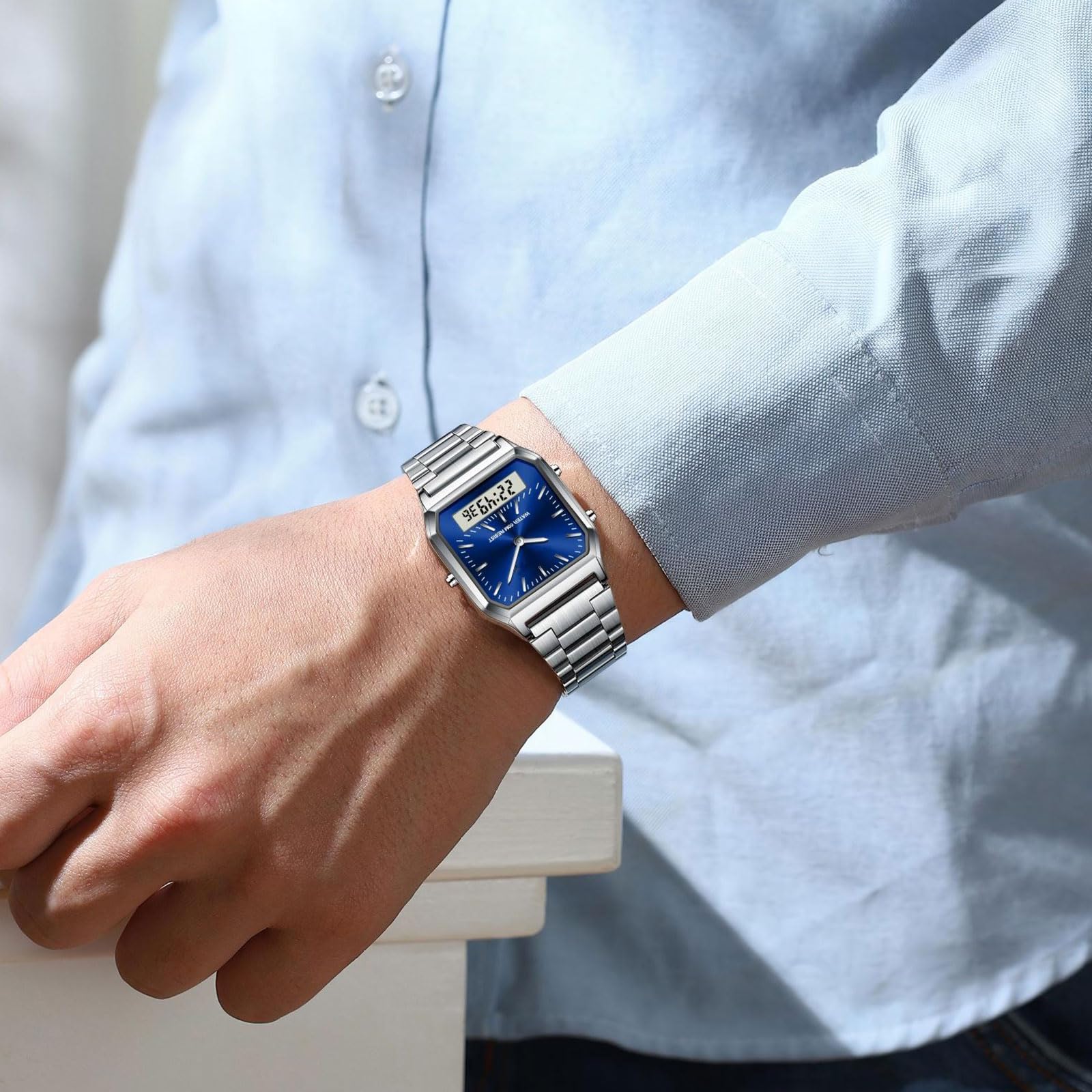 findtime Reloj de pulsera unisex analógico, digital, retro, reloj de cuarzo, resistente al agua, iluminación con fecha, alarma, cronómetro, reloj de mujer, reloj vintage y elegante