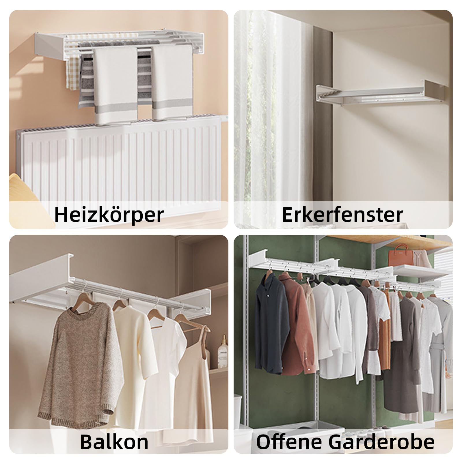 TWSOUL Wäscheständer Wandmontage, Wäschetrockner Wand mit 4 Stangen, Trockenständer 50cm, Ausziehbar, Faltbar Hide, Platzsparender, Kohlenstoffstahl, für Badezimmer, Balkon, Terasse (Weiß ohne Haken)