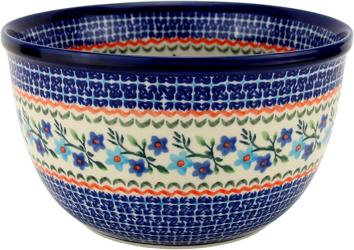 Polish Pottery Market Large Mixing Bowl - 2 Quarts Handcrafted Polish Stoneware by Zakłady Bolesławiec, Poland - Large Serving Bowls for Cooking, Salad, Popcorn, Salad Mixing
