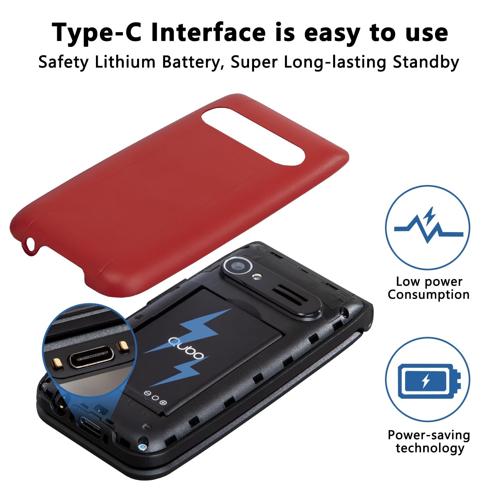 Qubo Flip Telefono per anziani GSM, Cellulare per anziani, Display da 2,4'', Volume alto,Funzione SOS, Supporto Dual SIM,Chiamata rapida, Radio FM, Torcia elettrica,Rosso