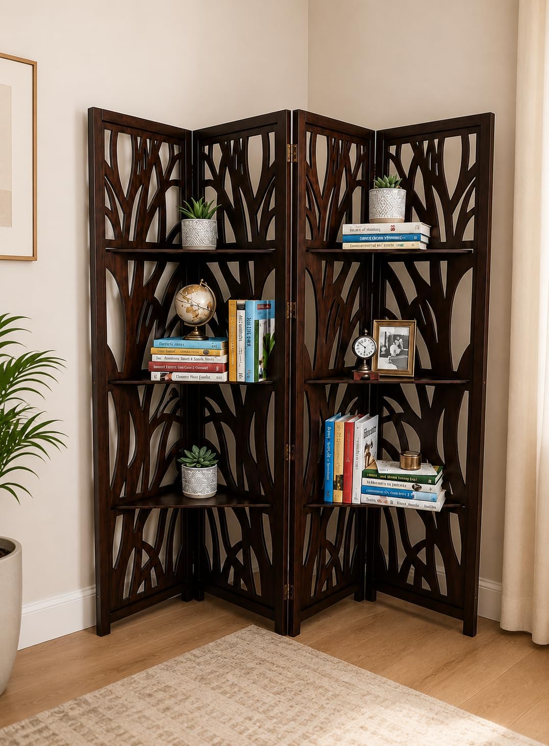 Wooden Divider Partition Versatile Natural Elegance: The Wooden Room Divide Privacy Screen Room Privacy Room Divider (6 Feet 4 Panel New Jali Brown)-image-40