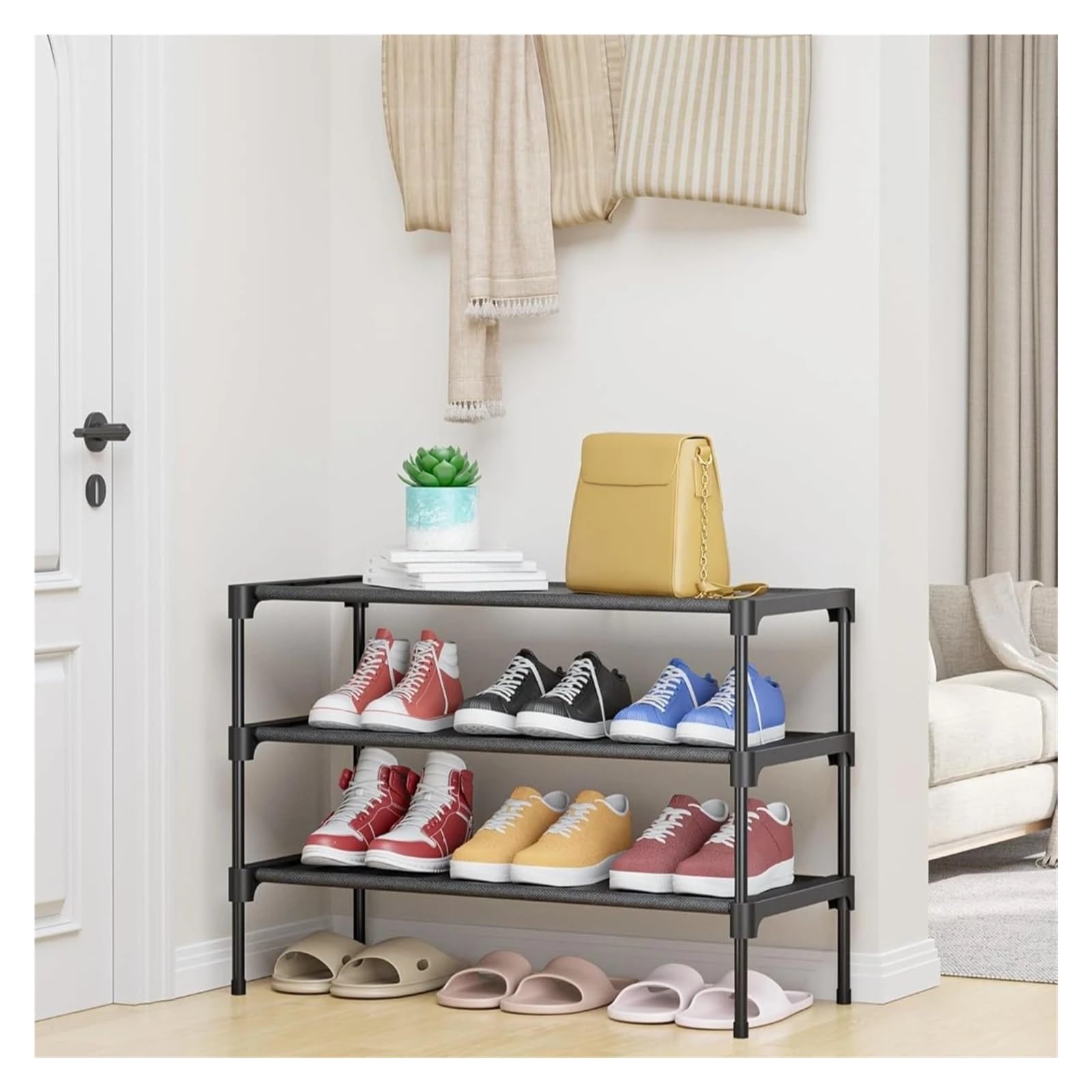Stapelbares Schuhregal aus Stoff, langlebig, 4-lagig, für Schrank, Eingang, Garage und Flur, platzsparende Aufbewahrungslösung für Schuhe und Stiefel