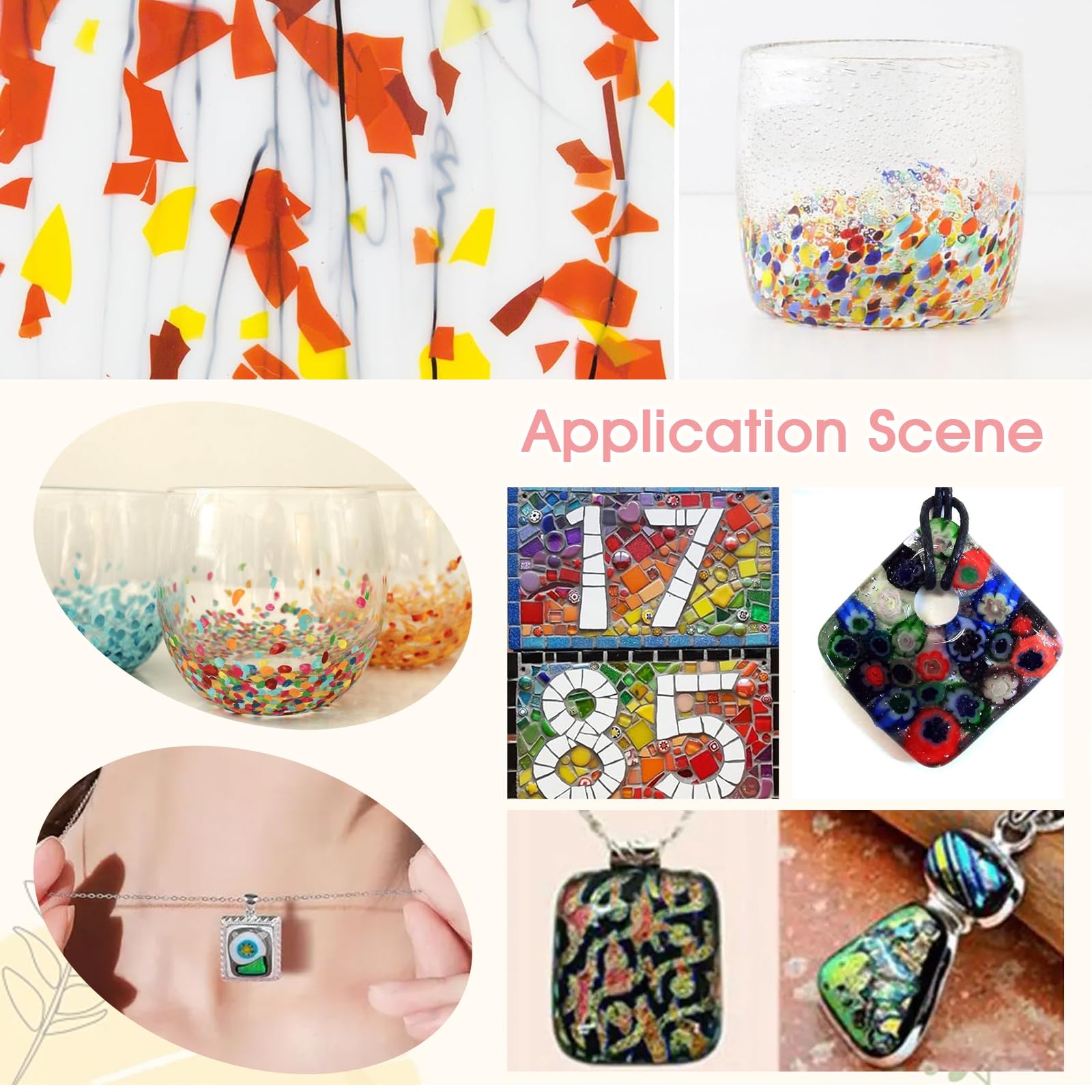 4 Beutel (112g) COE90 Farbglas für Mikrowellenofen, Millefiori-Glas, Grobes Glasfrit, Confetti Glas, verschiedene Glasreste, ideal für DIY-Projekte, Mosaik- & Schmuckherstellung sowie Glasmalereien