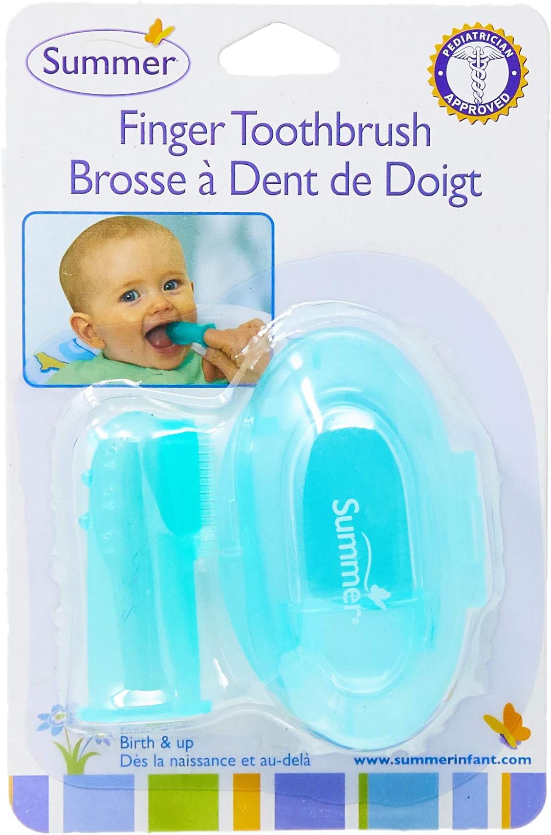Summer Finger Toothbrush with Case, Teal/White