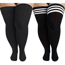 YELAIVP Plus Size Thigh High Socks Extra Large Stripe Over Knee High Stockings for Women