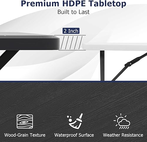 Miniatura 5 de GYMAX Mesa de pícnic, banco de picnic fácil de montar con mesa de grano de madera para todo tipo de clima y marco de metal, mesas de picnic para