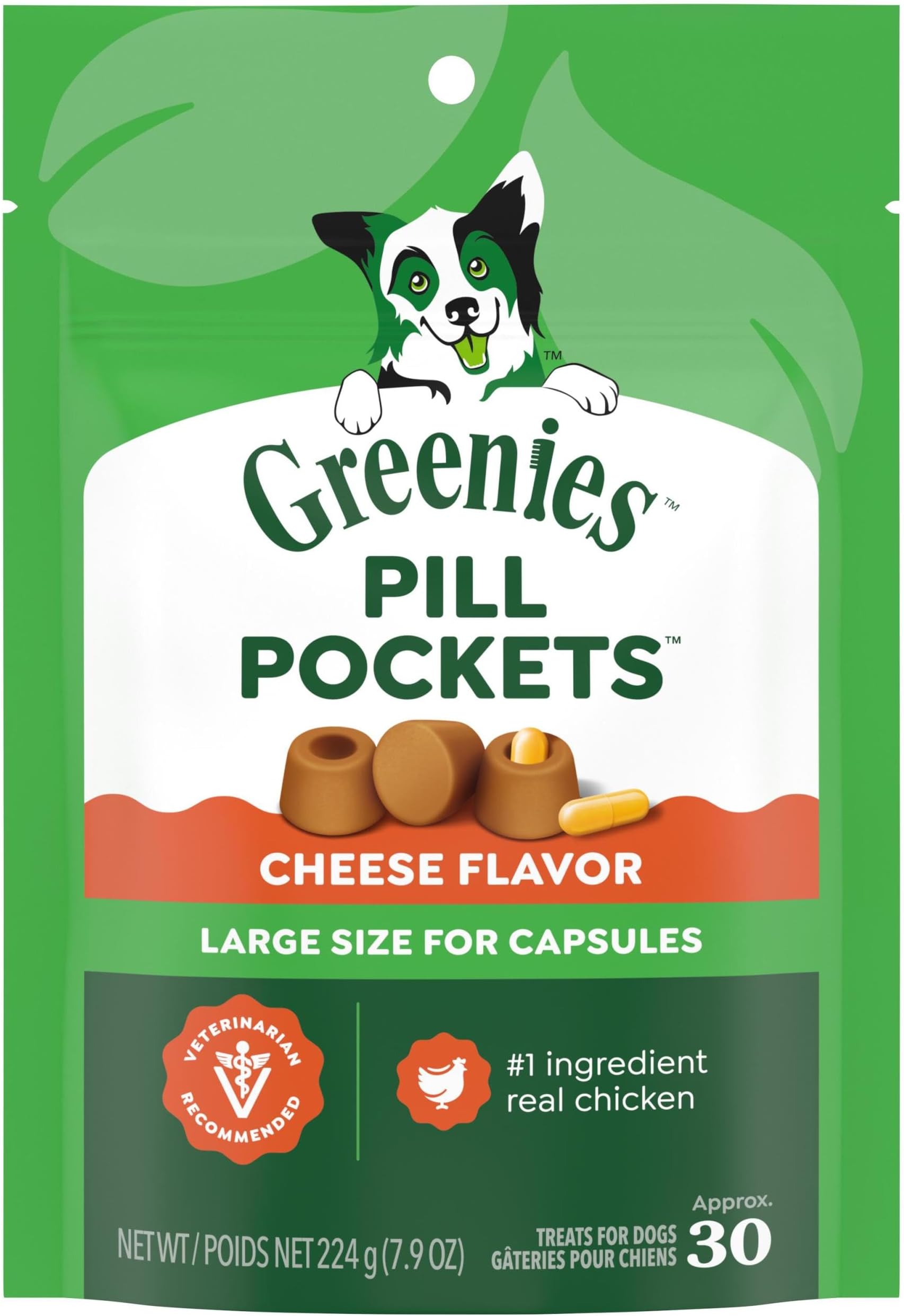 PILL POCKETS for Dogs Capsule Size Natural Soft Dog Treats, Cheese Flavor, 7.9 oz. Pack (30 Treats)