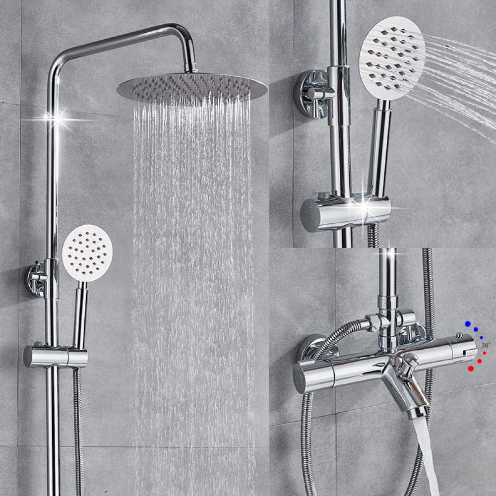 Juego de grifos de Ducha termostáticos para bañera, Mezclador Cromado de Agua Caliente y fría, Grifo de baño con Dos manijas