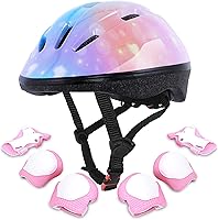 Vista 1 de Fikomash Juego de almohadillas ajustables para casco de bicicleta para niños de 3 a 5 a 8 años con rodilleras y coderas, muñequeras para patineta