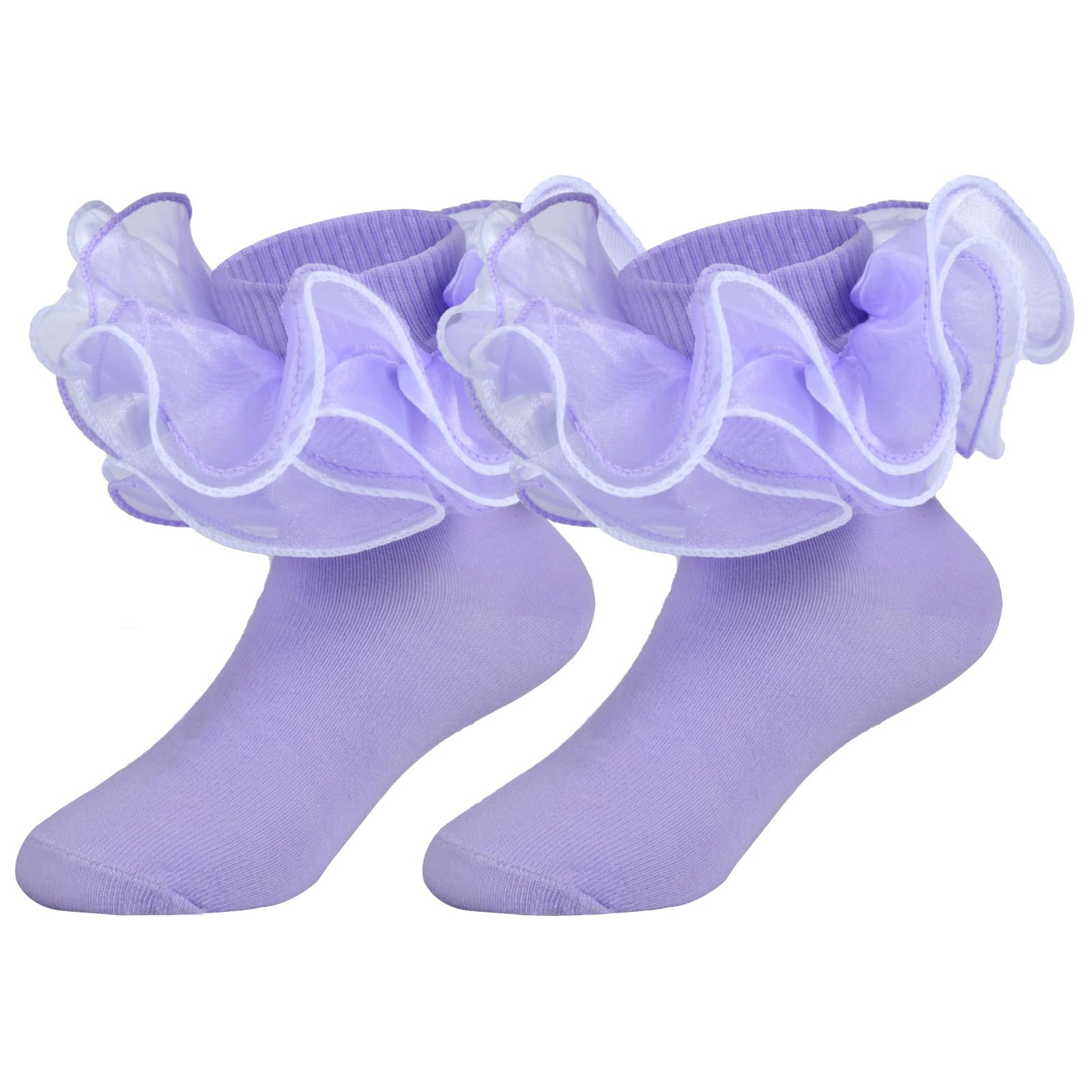 KUANINUNAR Toddler Baby Girls Ruffle Soft Double Frilly Lace Socks Kids Cute Ankle Cotton Dress Socks