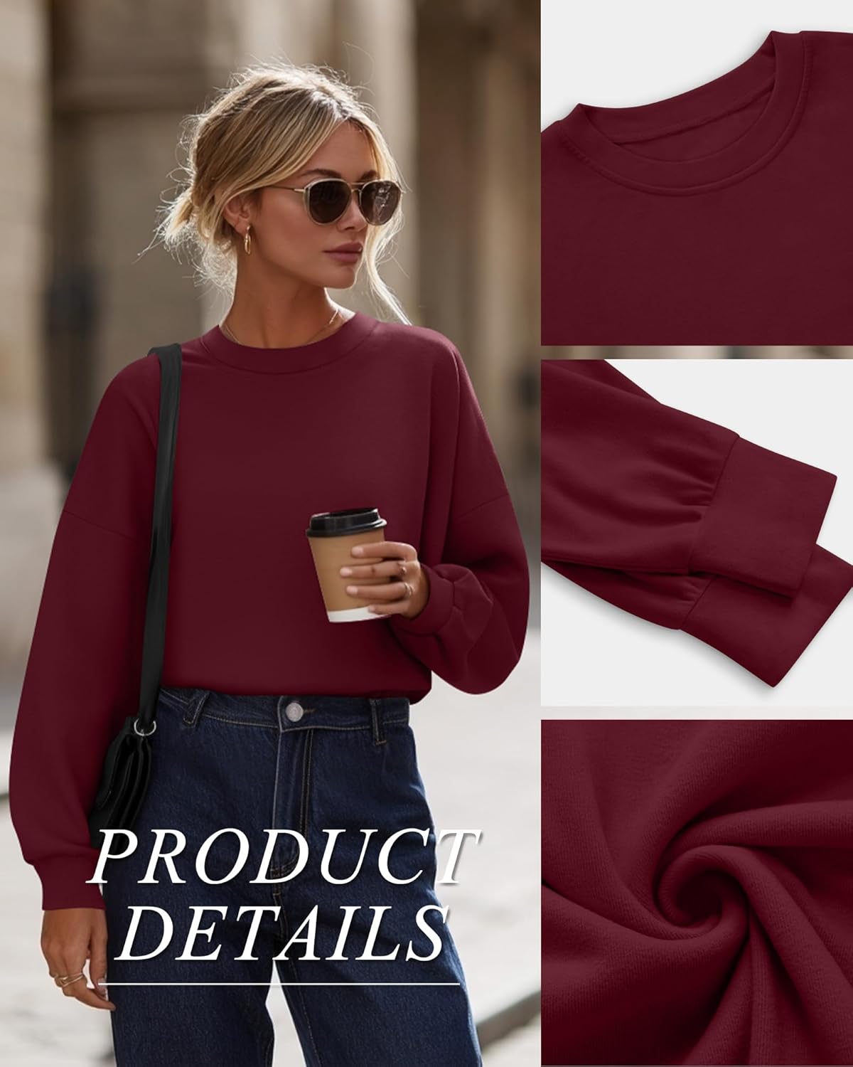 4 Pack Womens Long Sleeve Cropped Sweatshirts Crew Neck Loose Fit Pullover Thermal Tops - Image 5