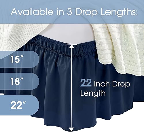 Vista 43 de FreshCulture Falda de cama King, con volantes antipolvo para cama de tamaño King, fácil ajuste con caída a medida de 15 pulgadas, falda de cama