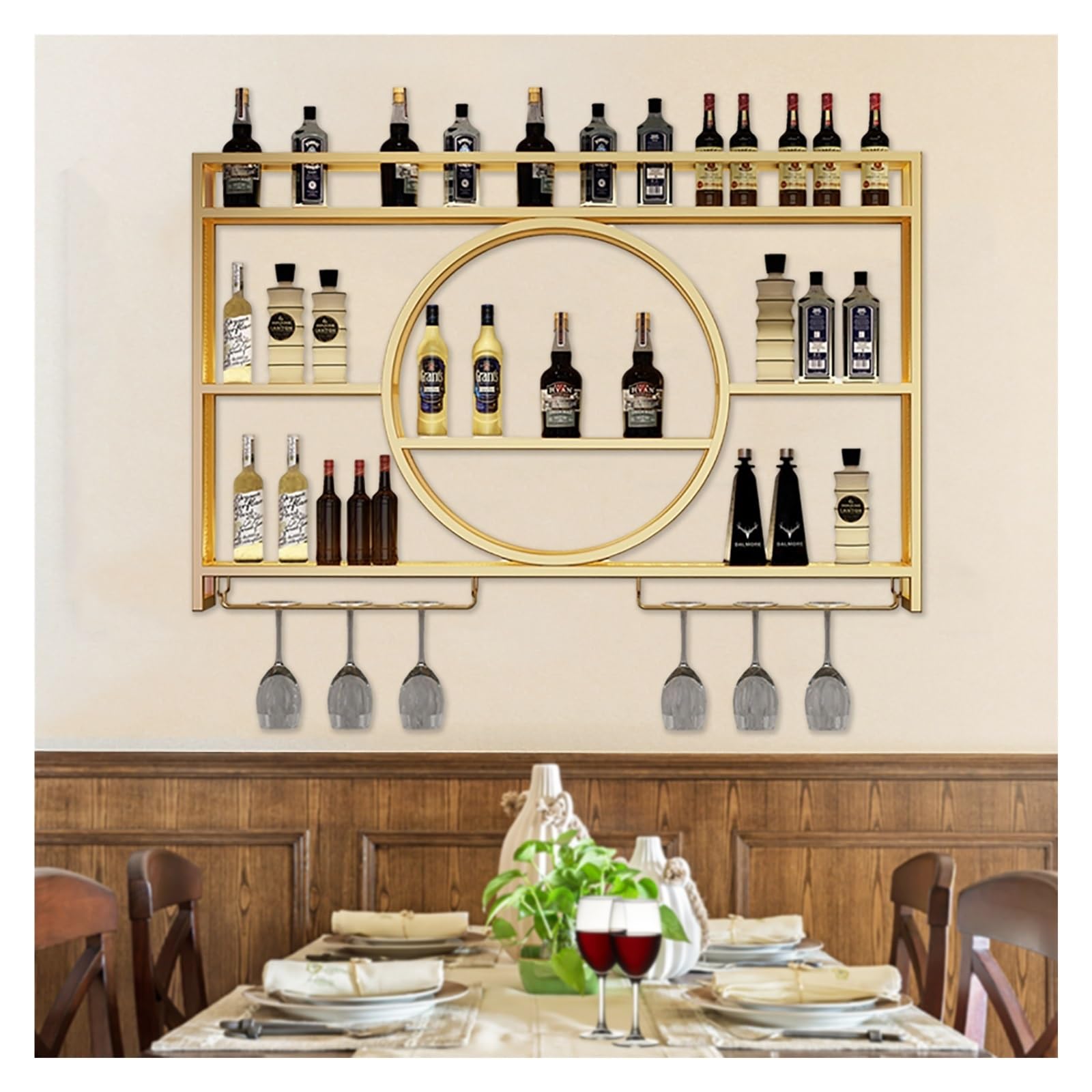 Supports de rangement pour verres à vin suspendus avec étagère murale