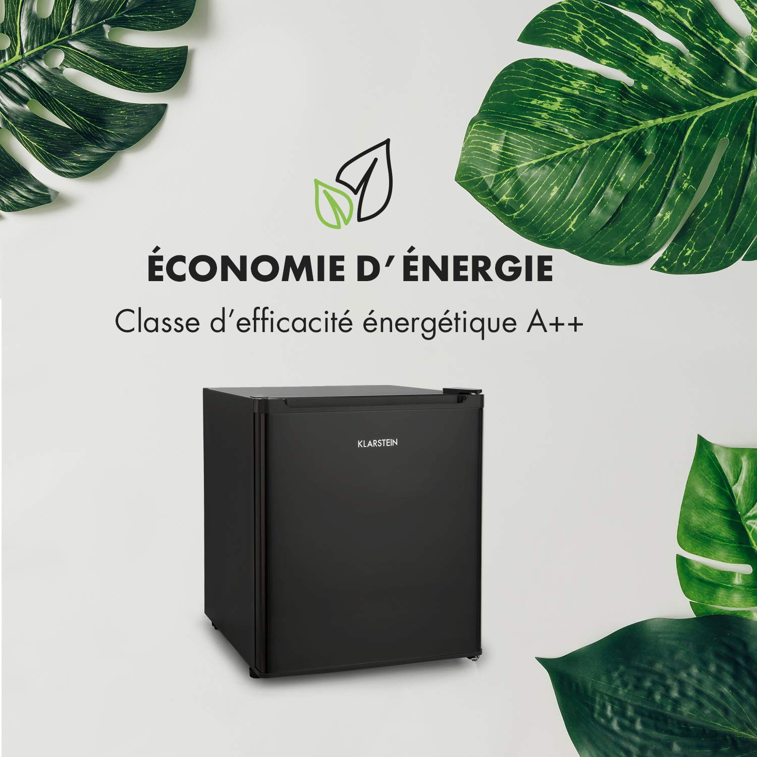 KLARSTEIN Snoopy Eco Mini-Réfrigérateur avec Congélateur, Capacité 46 L, Compartiment Congélateur 4 L, 41 dB Silencieux, Économe en Énergie 84 kWh/an, Noir