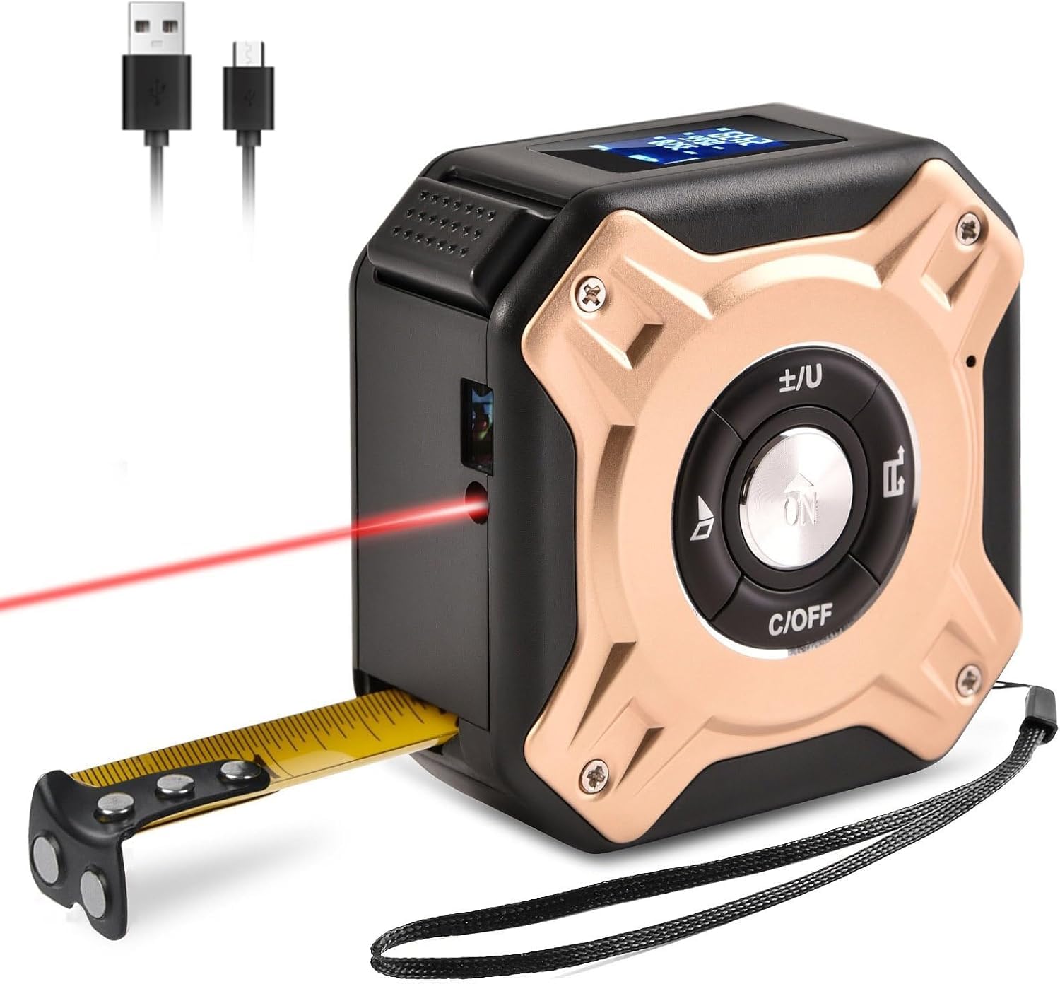 Laser Tape Measure Rechargeable Laser Tape Measure 131ft/40M Rechargeable with LCD Backlight High Accuracy Laser Distance Meter Area Distance Volume Pythagorean (M, FT, INCH)