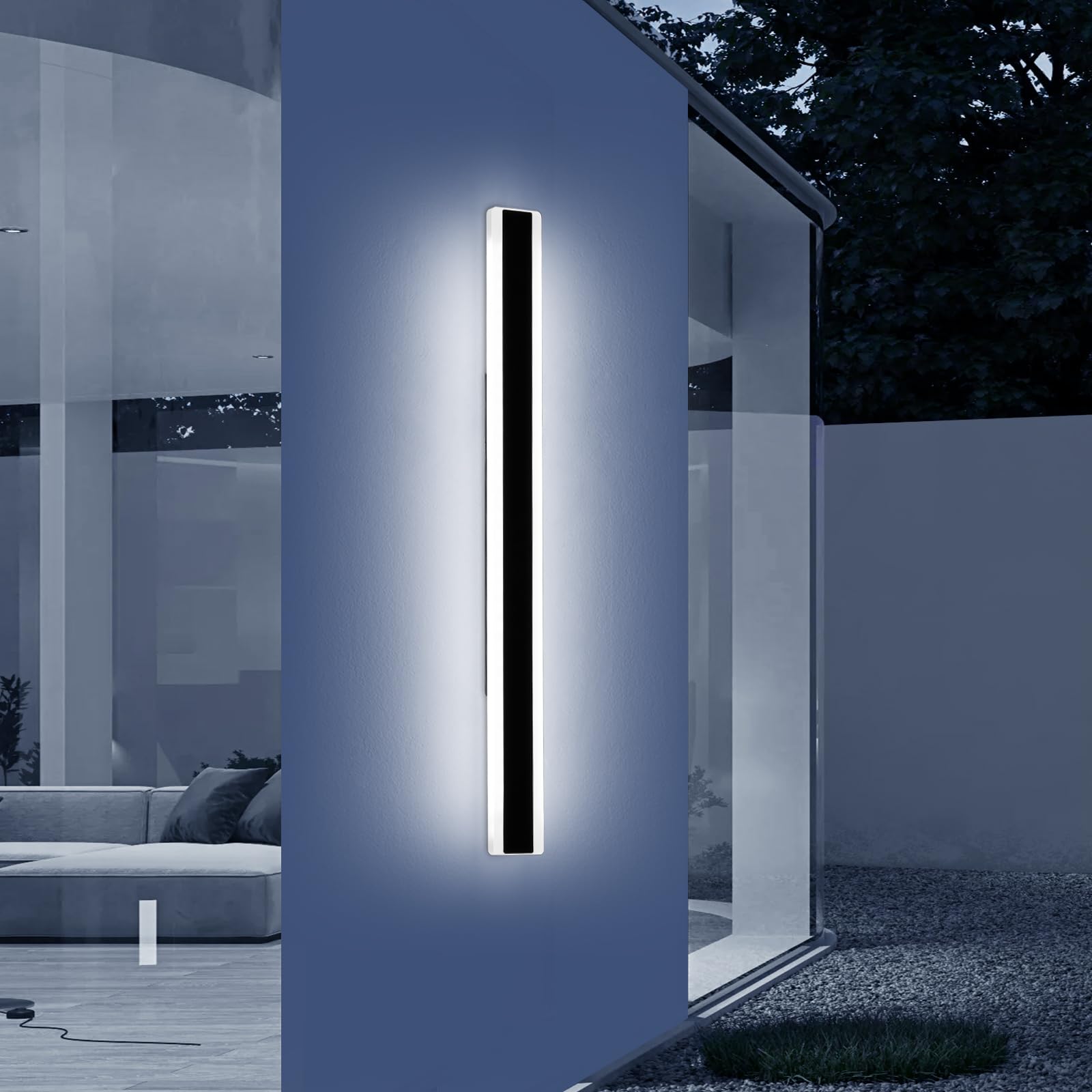 Mikeru Cool White Outdoor Strip Light 120cm, 6000K Outside Long Light Garden Wall Lights Mains Powered with Ip65 Waterproof Drive Garden Wall Lights Modern 4500lumens for Gardens, Porches [Energy Class A]