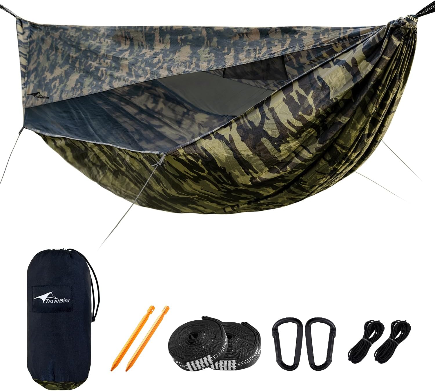 Camping Hammock with Mosquito Net and Sunshade, Backpacking Hammock with Ridge Rope Tree Straps, Lightweight Portable Hammocks for Outside, Hiking, and Travel