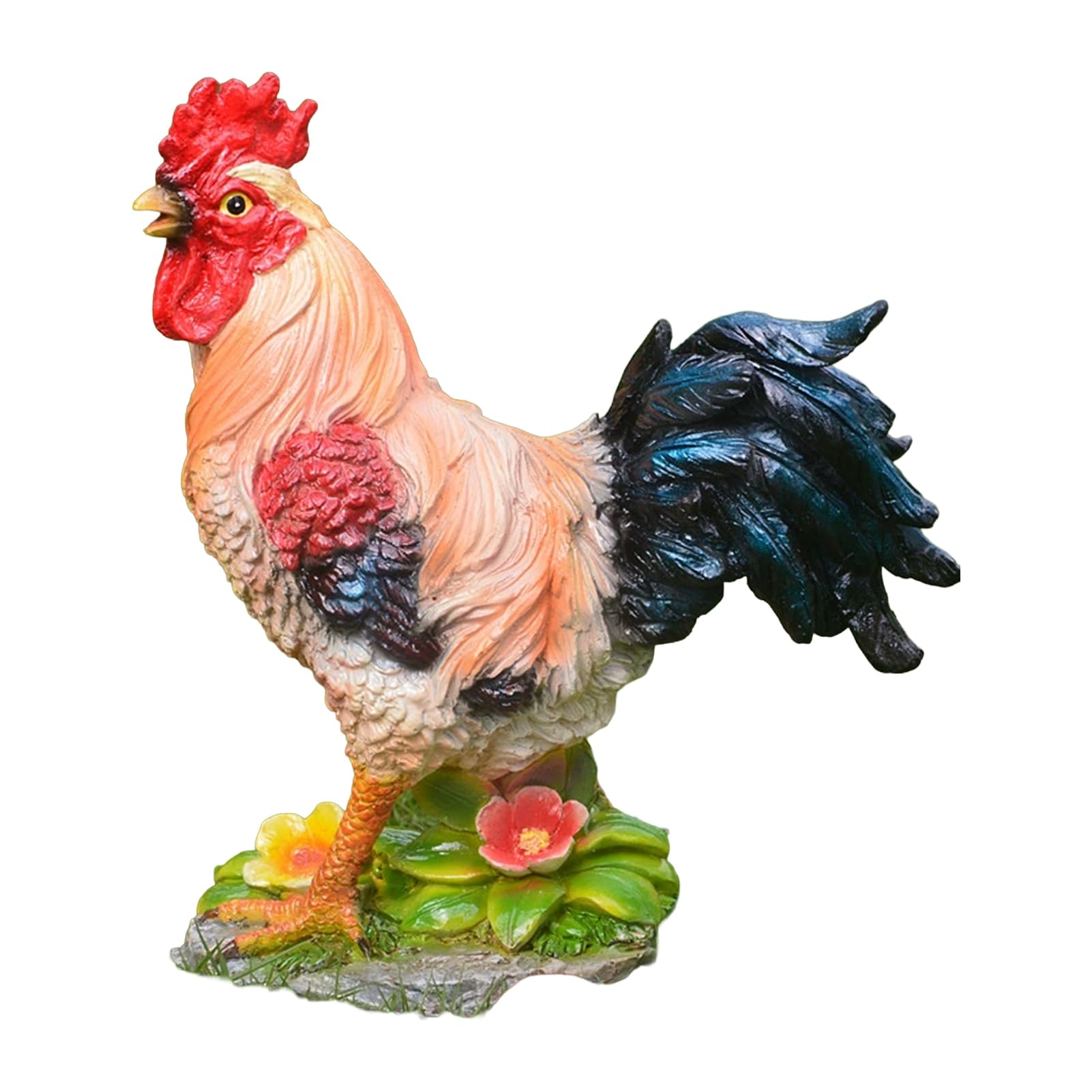 sugerou Lifelike Chicken Garden Statue Resin Hen Rooster Garden Statue Standing Farm Animal Sculpture for Yard Lawn Outdoor Decor Rustic Design H