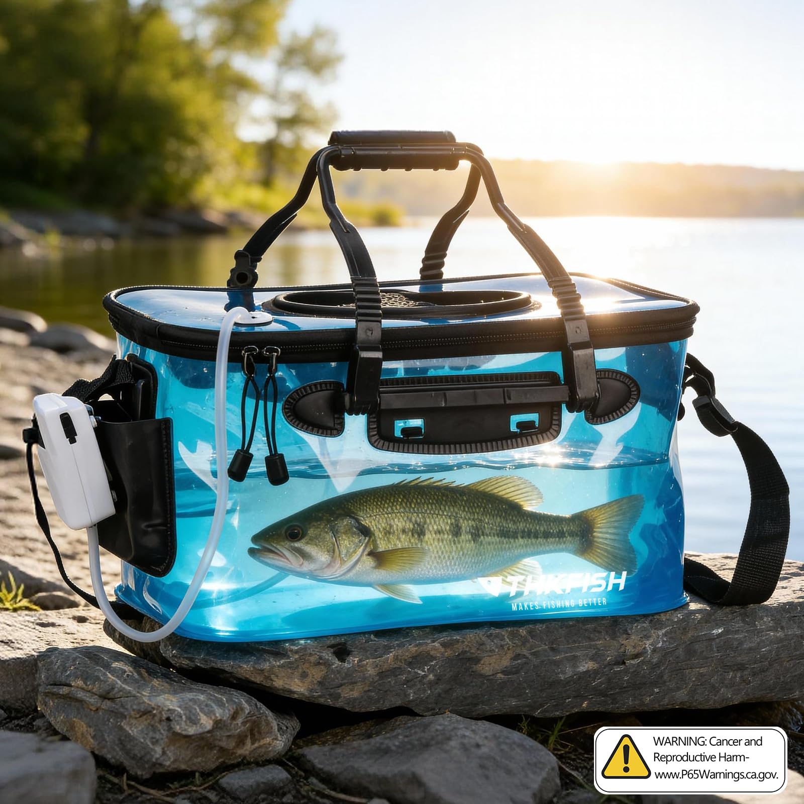 Seau de pêche pliable transparent de 18 litres, seau à appât pliable pour poissons vivants, seau à appâts vivants multifonction pour la pêche, l'eau salée, le camping, les déménagements
