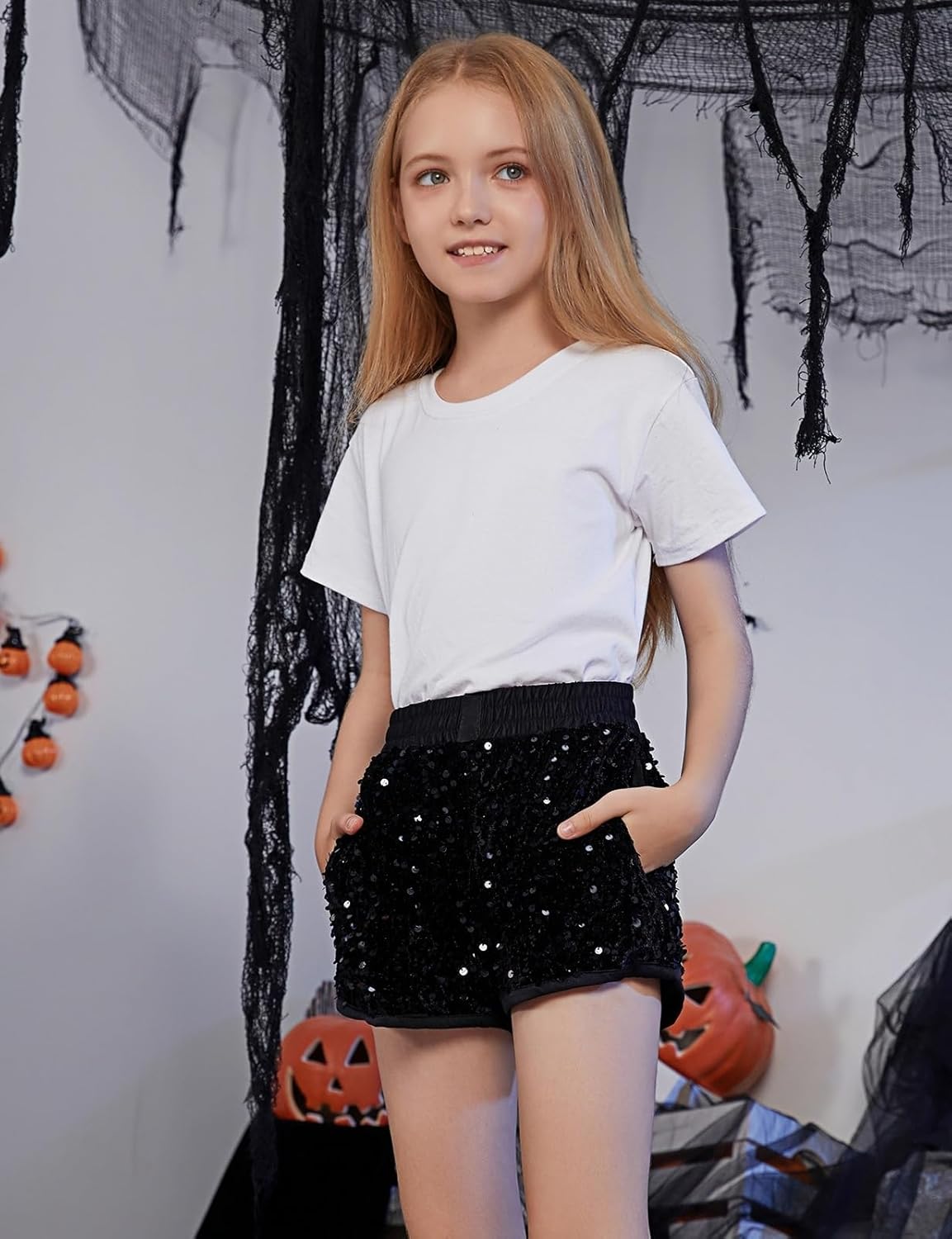 LUCKYGAL Girls Sequin Shorts High Waist Sparkly Glitter Rave A-Line Hot Pants - Image 6
