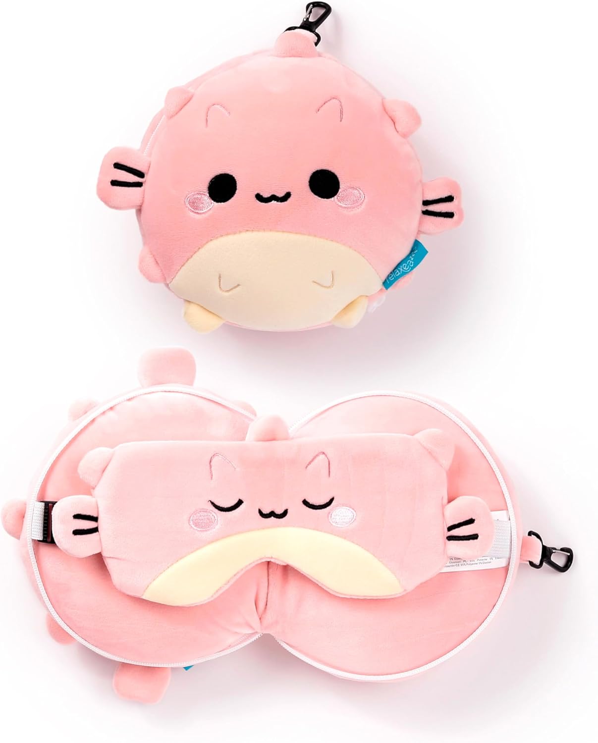 Puckator Relaxeazzz Adoramals Puff the Puffer Fish Plush Travel Pillow & Eye Mask – Sleep Eye Mask Masks – Kids Travel Accessories For Sleeping Airplane – Flight Plane Neck Pillow Pillows